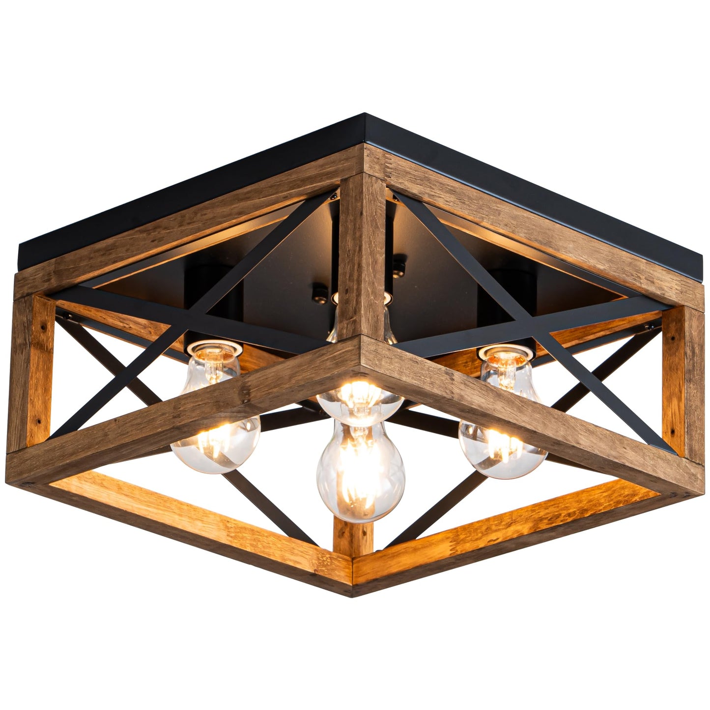 Rpzloila Flush Mount Ceiling Light Fixture for Kitchen Hallway, 2-Light Close to Ceiling Light with Black Metal and Wood Design, Rustic Farmhouse Ceiling (Bulb not Included)