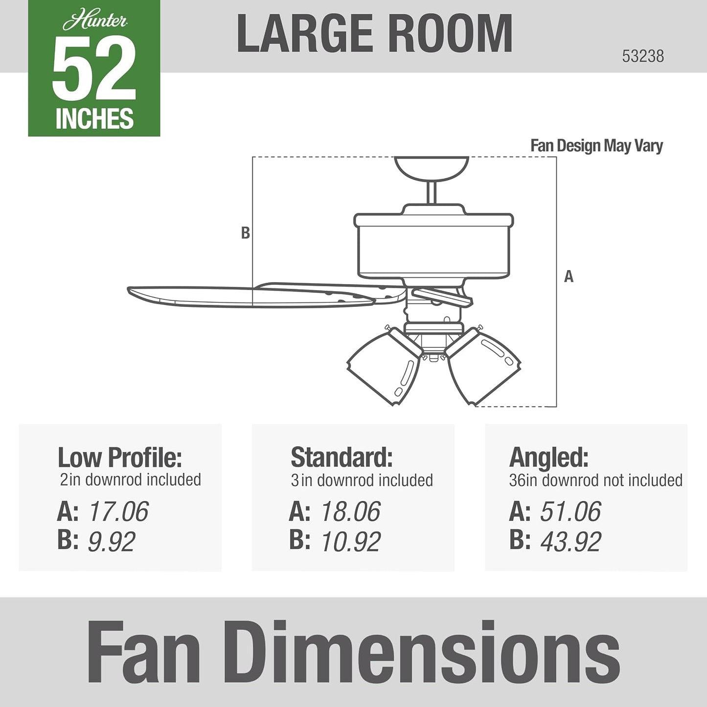 Hunter Builder Plus, Indoor, Ceiling Fan, Pull Chain, 52 inch, New Bronze | with LED Lights, Standard Mount, 5 Blades, For Bedroom, Living Room, Includes Bulbs, 53238