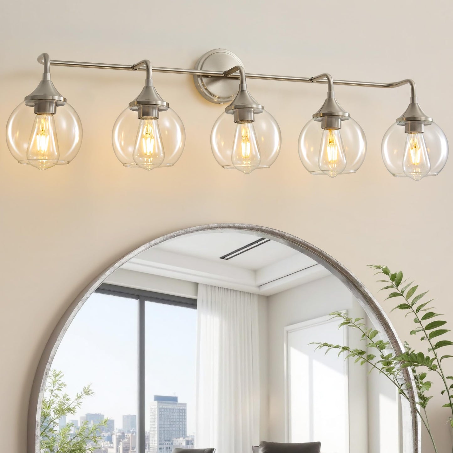 Gold Bathroom Light Fixtures 3-Light Farmhouse Vanity Light 22" | Modern Vanity Lighting Fixtures Over Mirror, Thickened Clear Glass Shade, UL E26 Dimmable