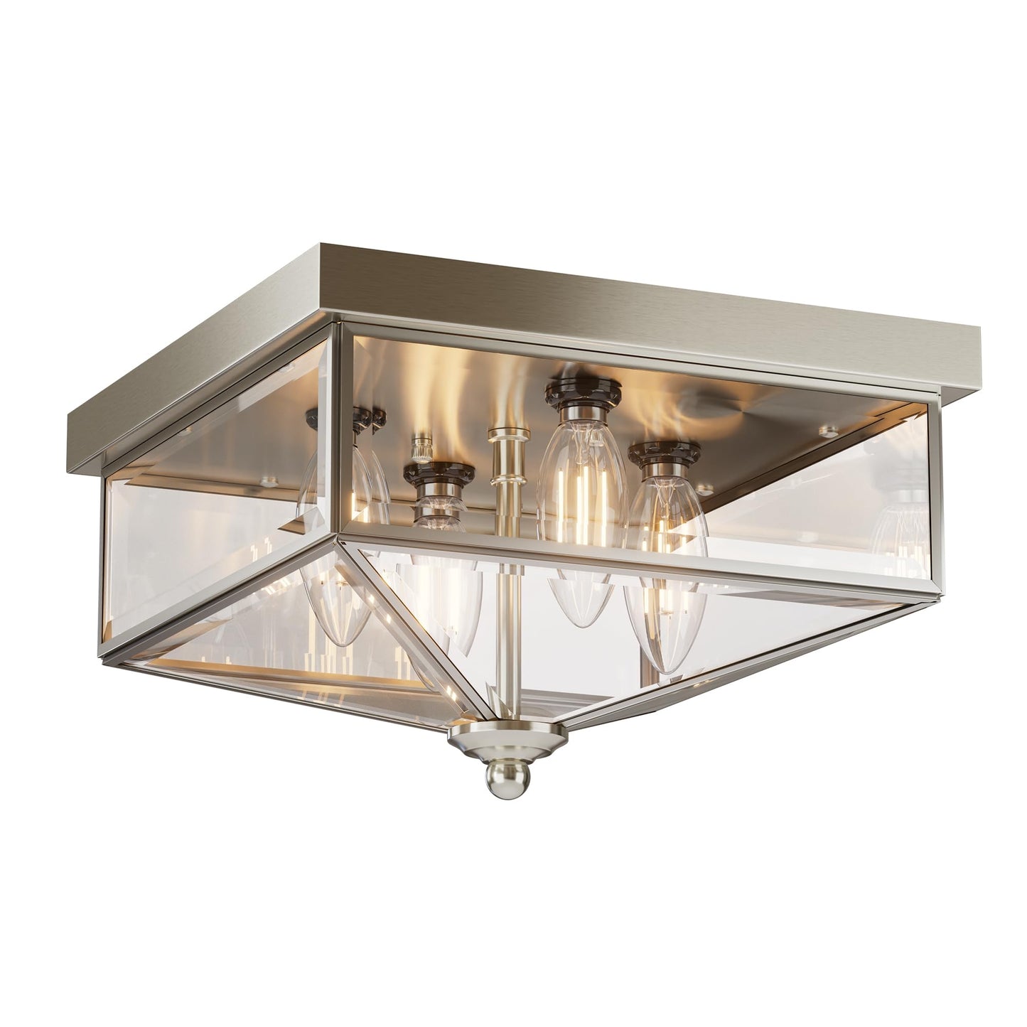 Farmhouse Style Square Flush Mount Ceiling Light, 4-Light Modern. | Ceiling Light Fixture with Clear Glass, Black Close-to-Ceiling for Kitchen Hallway Balcony Porch Stairway, E12 Base
