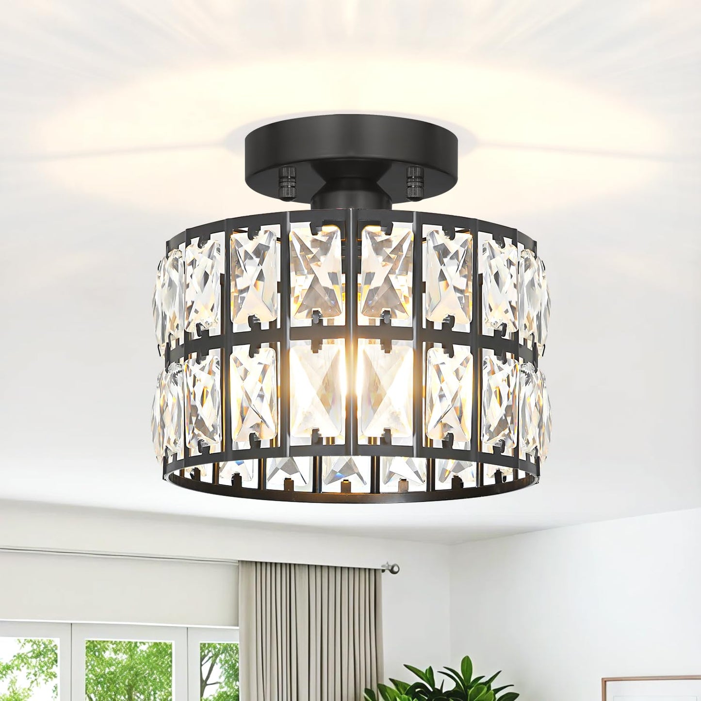 Crystal Ceiling Light Fixture, Modern Semi Flush Mount Ceiling Light, Gold Hallway Lighting Fixtures Chandelier for Kitchen, Close To Ceiling Light Fixtures for Entryway Bedroom, 1-Light, 11Inch
