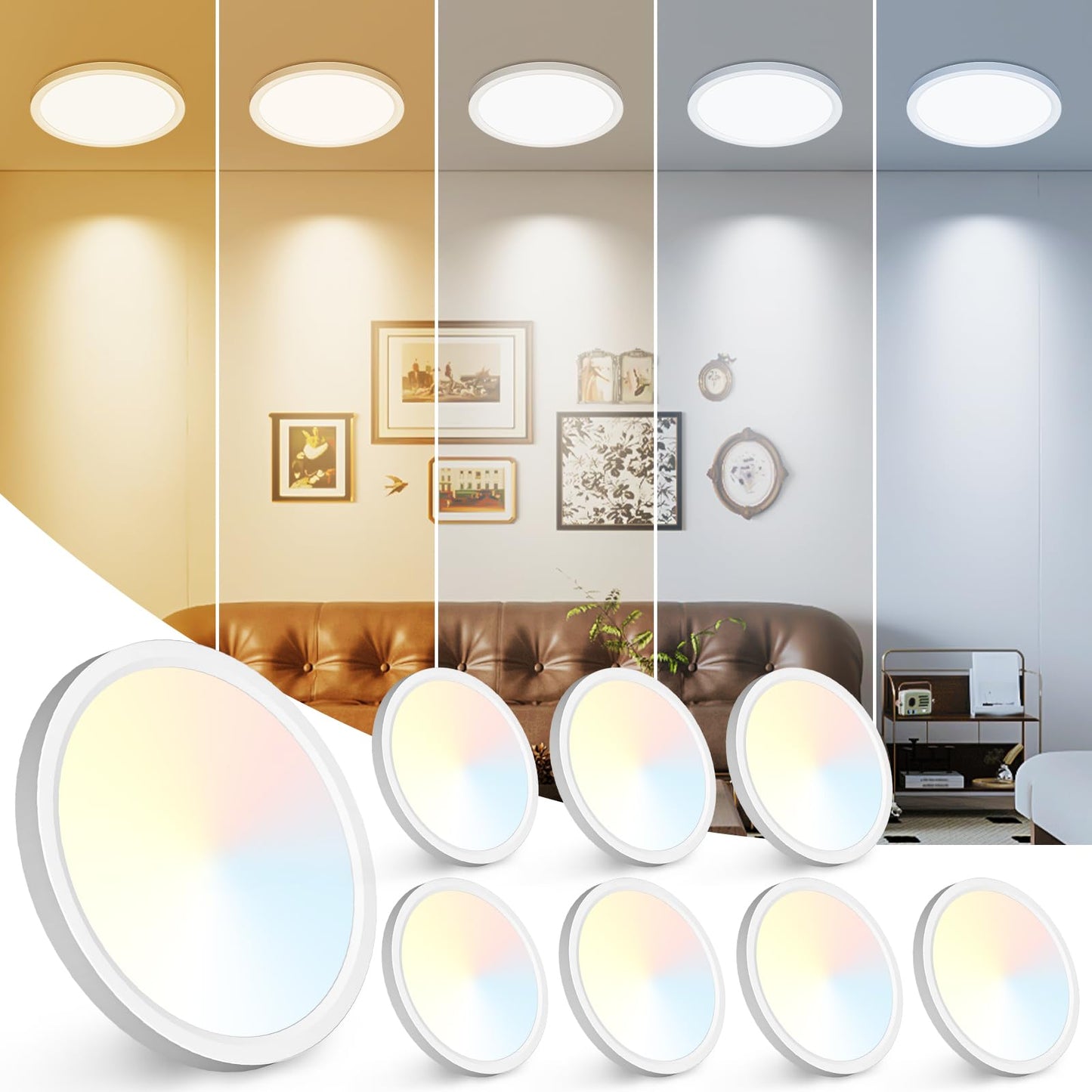 12Inch LED Ceiling Light Flush Mount, 5CCT 3000K-6500K Adjustable Ceiling Light Fixture, 2400LM 24W Bright White Flat Lighting Fixture for Hallway Kitchen Bathroom Bedroom, 6Pack