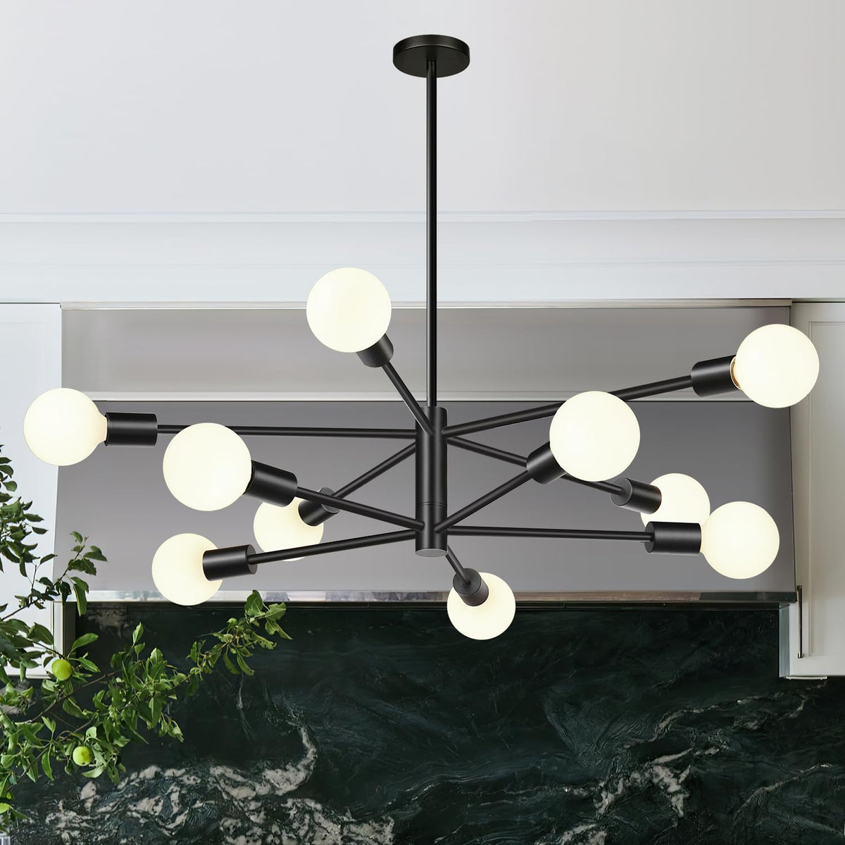 11"-52" Height Adjustable Modern Chandelier Ceiling Light Fixture, 12-Light Sputnik Chandeliers Brushed Gold and Matte Black Mid Century Chandelier Over Table, Chandeliers for Dining Room Living Room