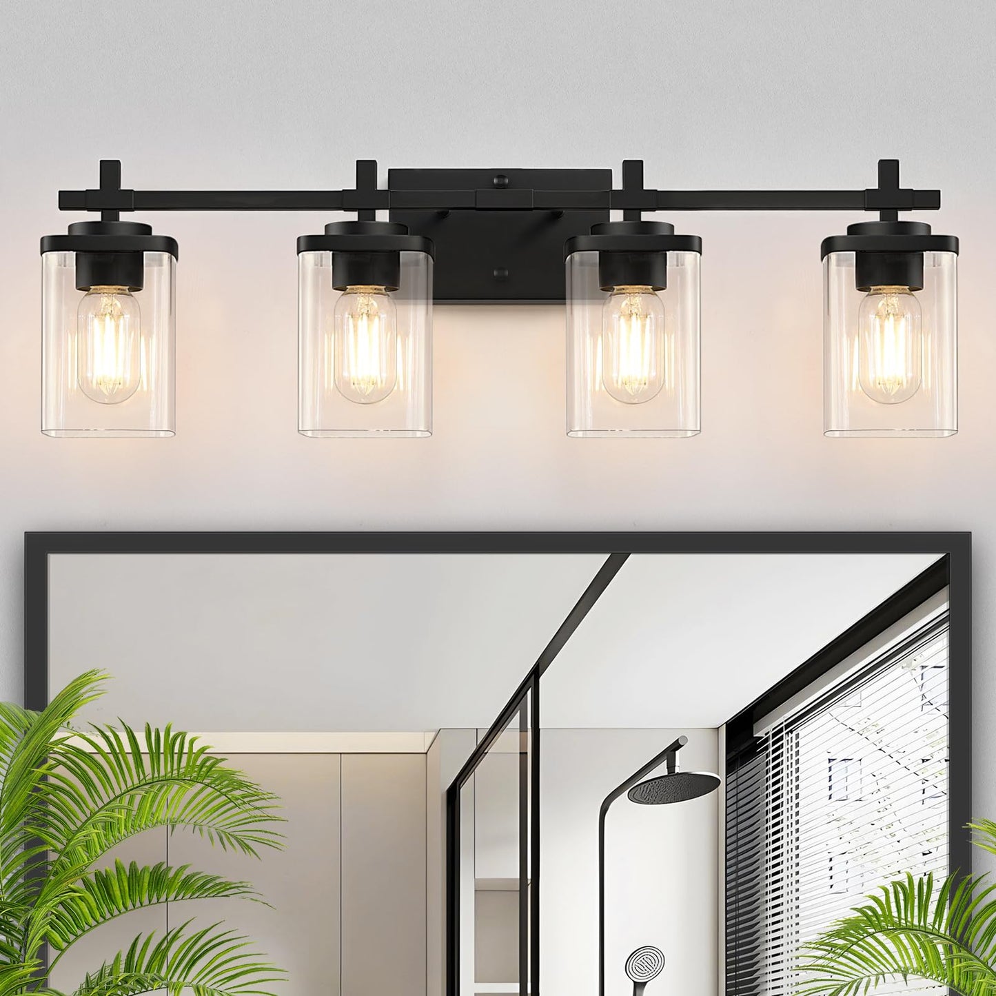3-Lights Black and Gold Bathroom Light Fixtures Over Mirror, Modern Brushed Gold Vanity Lights for Bathroom, Sconces Wall Lighting with Square Glass Shade for Mirror Bedroom Hallway