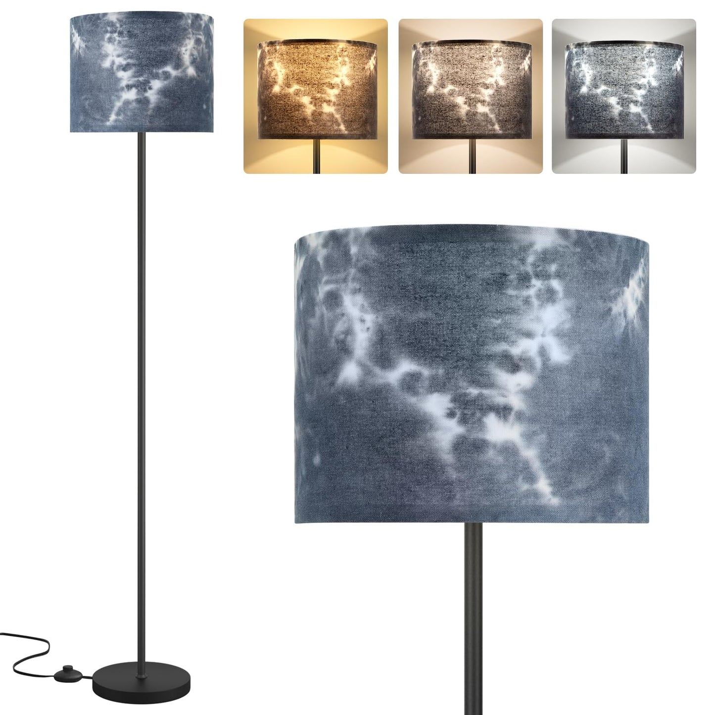 Modern Floor Lamp Simple Design with White Shade & Foot Pedal Switch | 60" Black Floor Lamp(Without Bulb), Tall Lamps for Living Room Bedroom Office Dining Room Kitchen