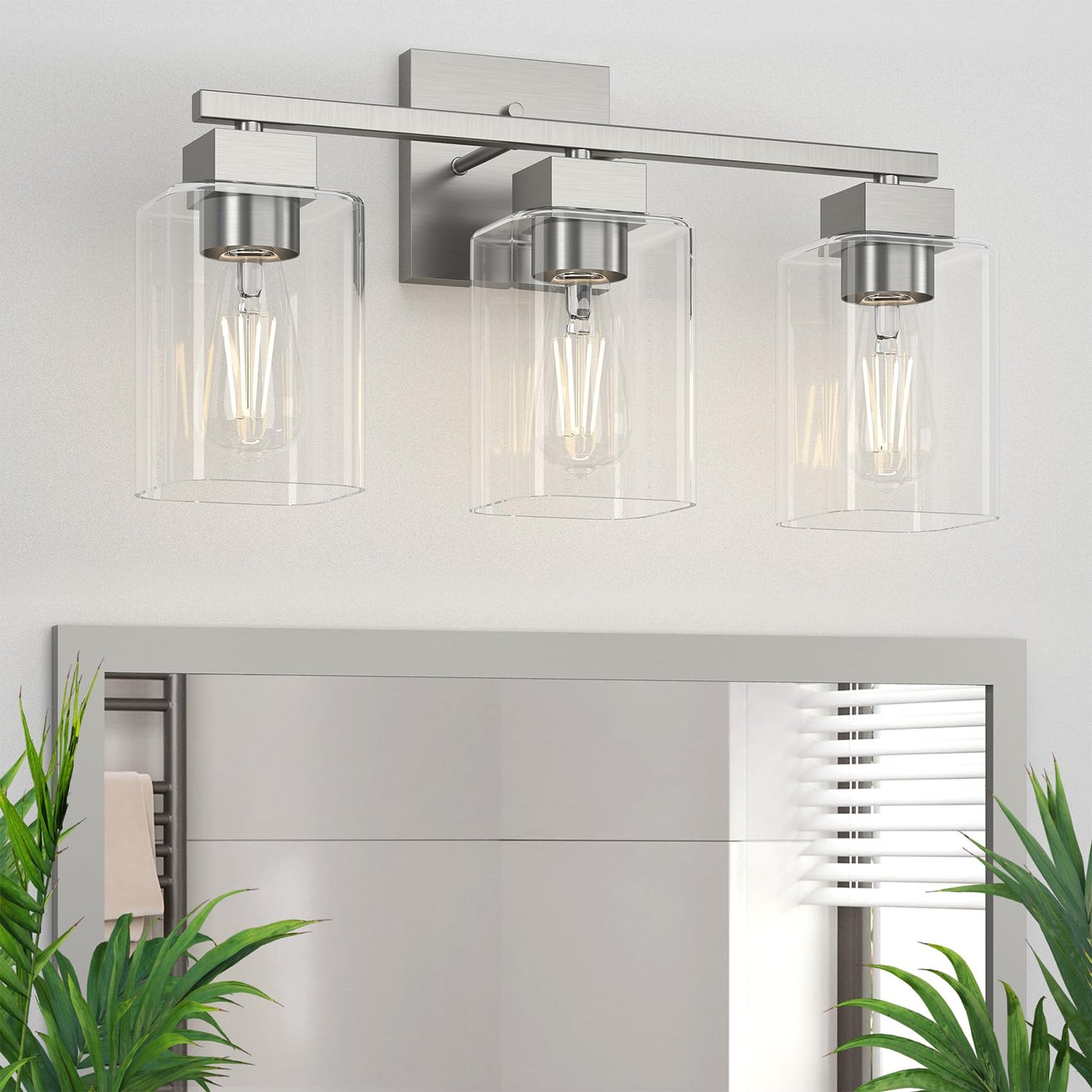 Matte Black Bathroom Vanity Light, 3-Light Vanity Lighting fixtures Over Mirror, Square Design & UL Certification, Wall Sconces with Clear Glass Shades, E26 Socket (Bulbs Not Included)