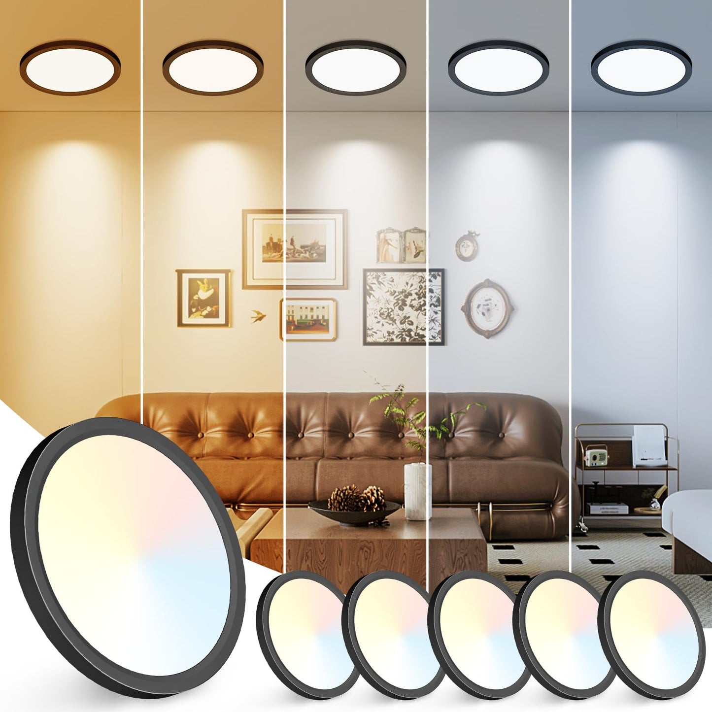 12Inch LED Ceiling Light Flush Mount, 5CCT 3000K-6500K Adjustable Ceiling Light Fixture, 2400LM 24W Bright White Flat Lighting Fixture for Hallway Kitchen Bathroom Bedroom, 6Pack