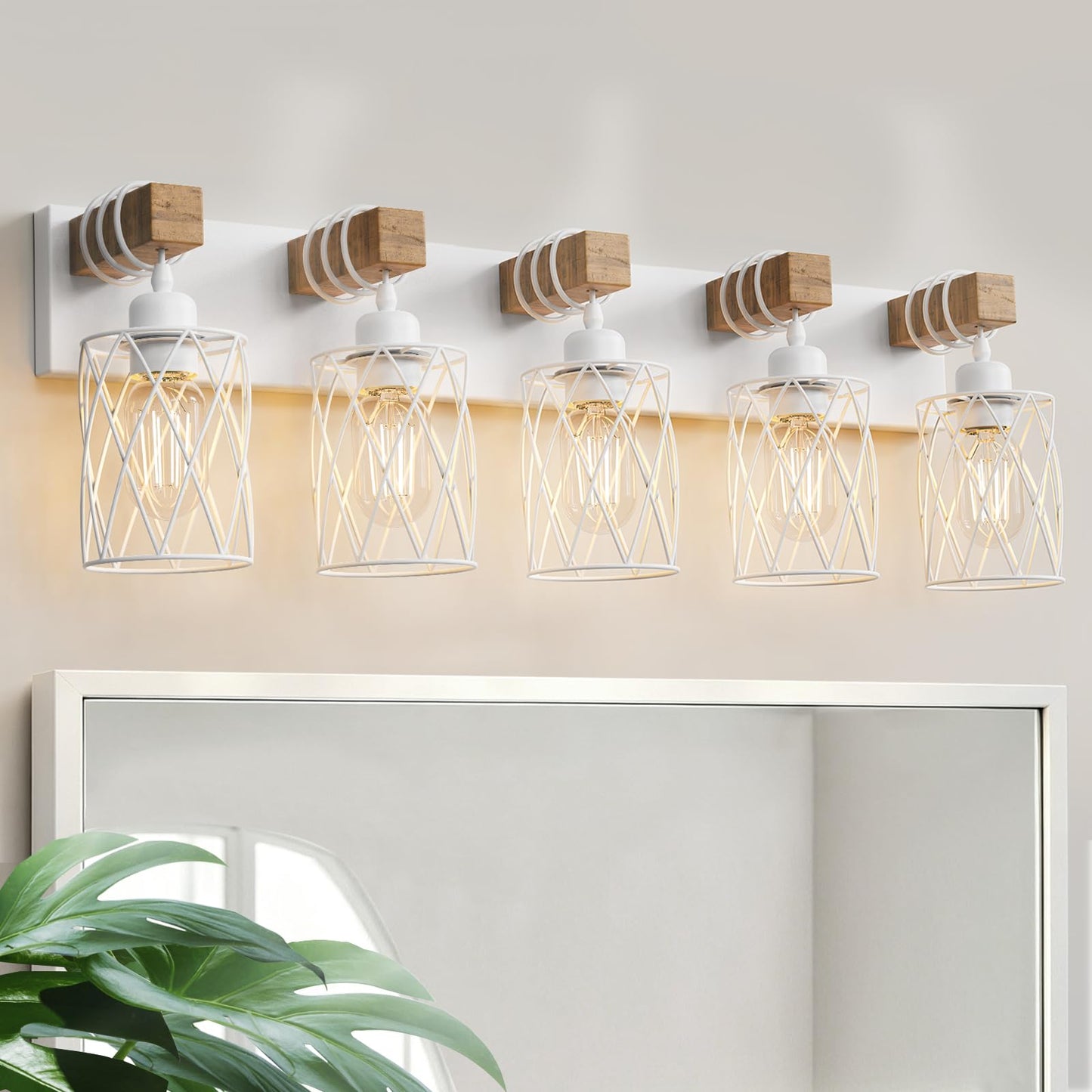 IZORRO Farmhouse Bathroom Vanity Light, 3-Light Wood Bathroom Light Fixtures Over Mirror, Black Industrial Vanity Lights with Metal Shade, Rustic Restroom Lighting Fixtures