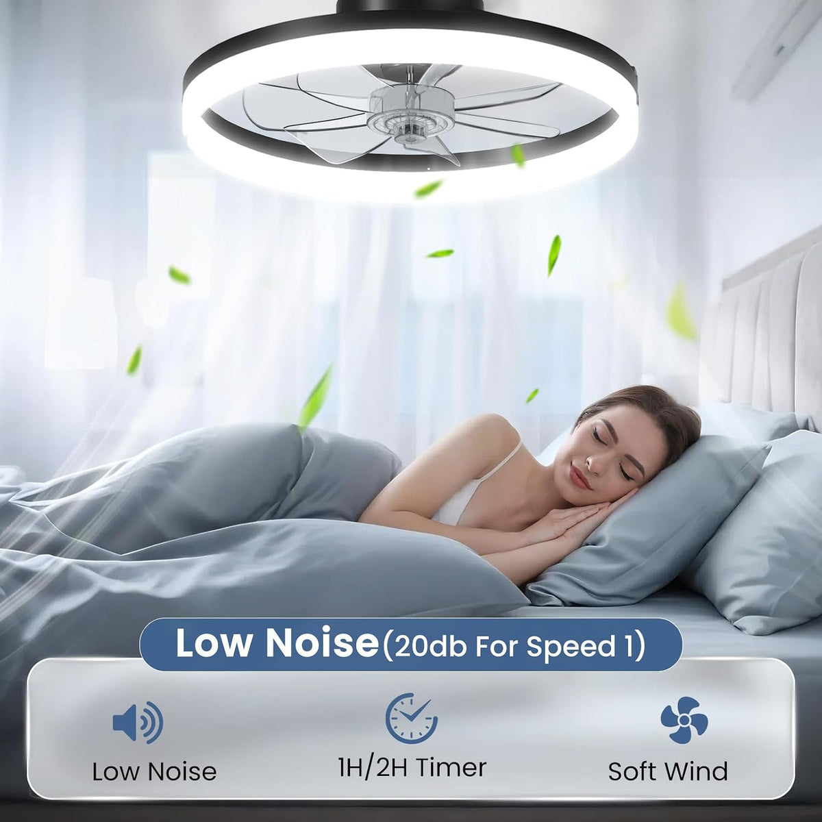 CHAREADA Ceiling Fan with Light, 20" Low Profile Foldable Ceiling Fans | with 6 Wind Speeds, Dimmable Smart Ceiling Fan Light with Remote for Bedroom, Kids Room and Living Room