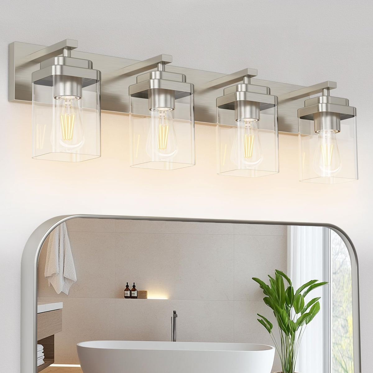 Black Bathroom Light Fixtures, 3 Lights Bathroom Lighting Fixtures Over Mirror, Square Design & Rectangle Large Backplate, Modern Vanity Lighting Fixtures, for Bathroom/Living Room/Bedroom