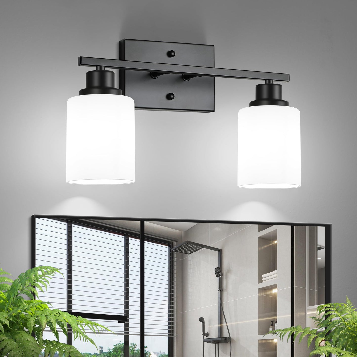 Ascher Bathroom Light Fixtures, 4-Light Vanity Light Over Mirror, Brushed Nickel Wall Sconces with Milky White Frosted Glass Shades, Wall Lamp for Living Room Bedroom, E26 Base(Bulbs Not Included)