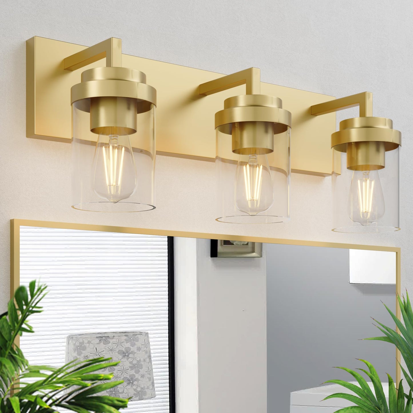 Bathroom Vanity Light, 3 Light Matte Black Vanity Lights with Clear Glass Shade, 22in Modern Wall Sconces, Bathroom Lighting Fixtures Over Mirror for Living Room