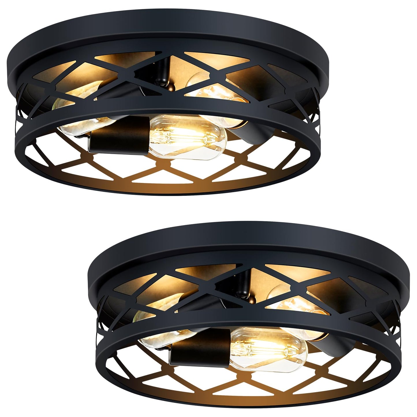 SKEJAO Flush Mount Ceiling Light Fixture,Black 2-Light Hallway Light Fixtures Ceiling,Light Fixtures Ceiling Mount for Farmhouse,Kitchen,Hall,Bedroom,Bathroom (2 Pack)