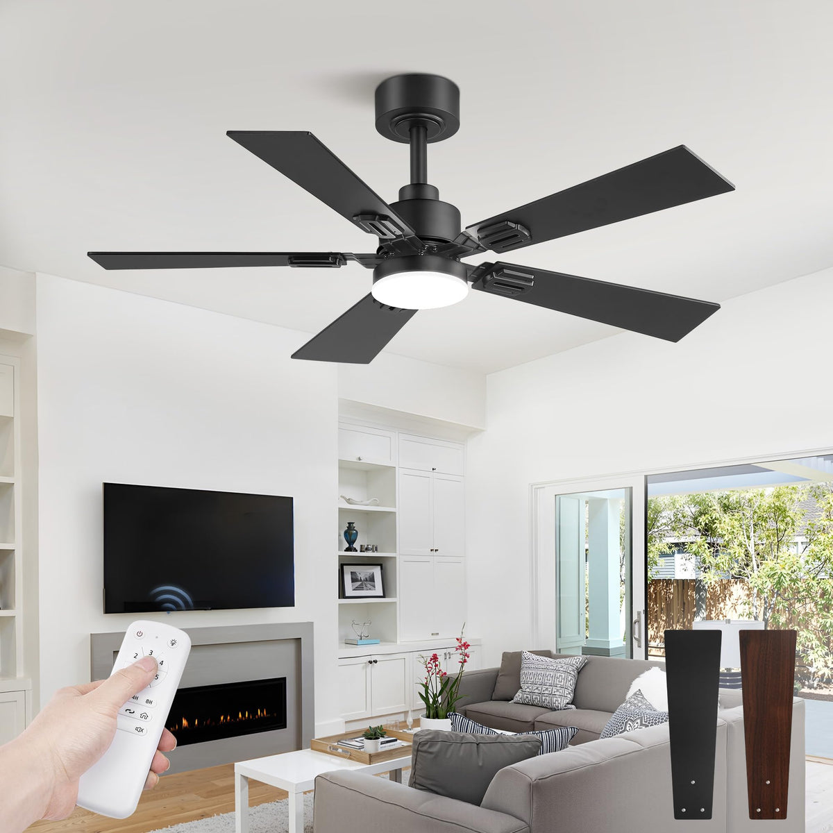 Fanbulous 2 Pack of 42 Inch Modern Ceiling Fans with Lights & Remote, Black