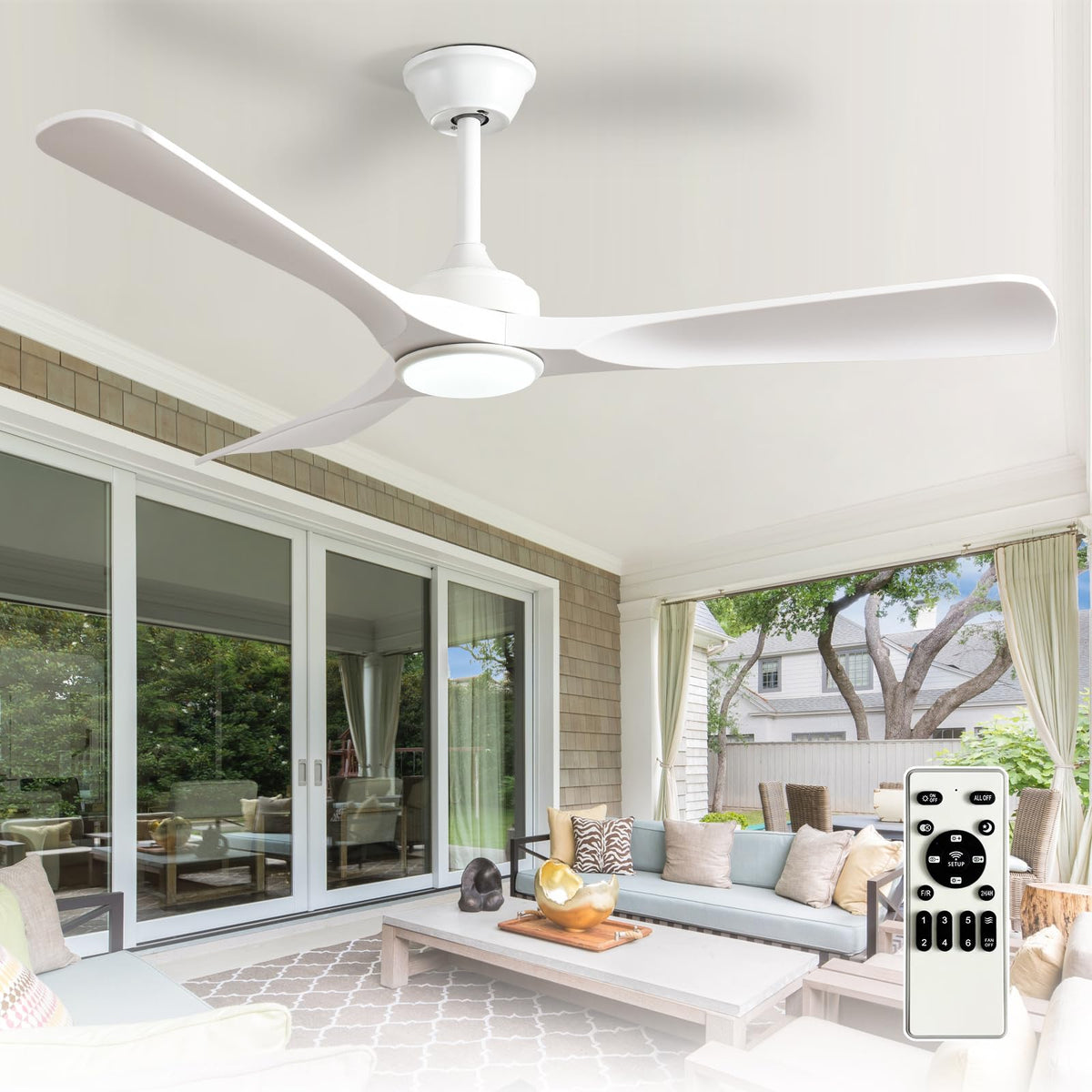 Depuley 52-Inch Ceiling Fan with Light: Black 3 Blade Outdoor Fans for Patios - Dimmable Indoor Fan with Remote Control Fandelier for Living Room Bedroom Porch Quiet Motor Reversible 6 Speed Timer