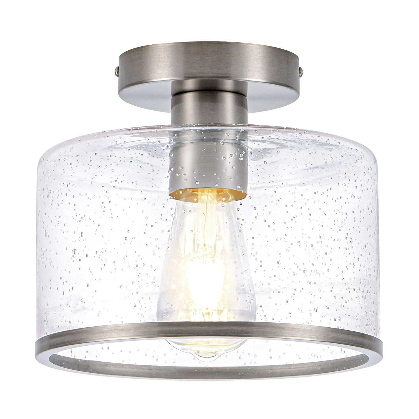 Zlepmlla Glass Ceiling Light, Black Semi Flush Mount with Hammered Glass Shade, Farmhouse Light Fixture for Hallway, Bathroom, Entryway, Kitchen,Living Room