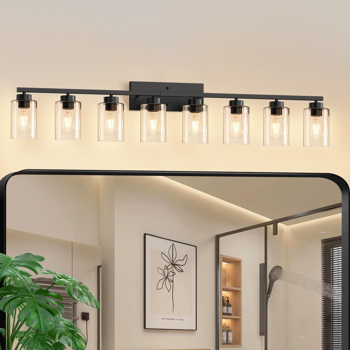 IZORRO Modern Bathroom Light Fixtures, 4 Light Black Vanity Lights, Bathroom Lighting Fixtures Over Mirror with Clear Glass for Living Room Cabinet Bedroom