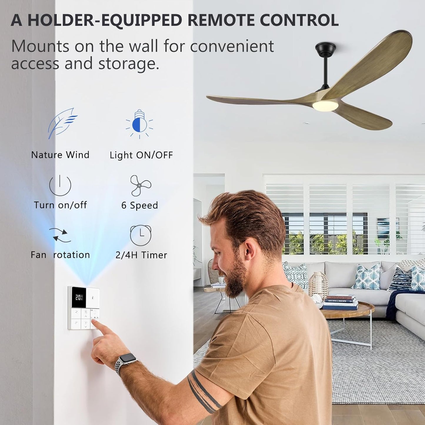 Eliora 60 Inch Ceiling Fans with Lights, Wood Outdoor Ceiling Fan for Patio and Remote Control Rustic Propeller Large Ceiling Fans with Light Farmhouse Indoor Quiet High cfm, Bronze Gray