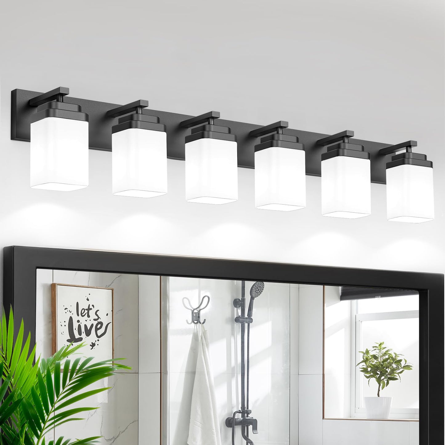 Black Bathroom Light Fixtures, 3 Lights Bathroom Lighting Fixtures Over Mirror, Square Design & Rectangle Large Backplate, Modern Vanity Lighting Fixtures, for Bathroom/Living Room/Bedroom