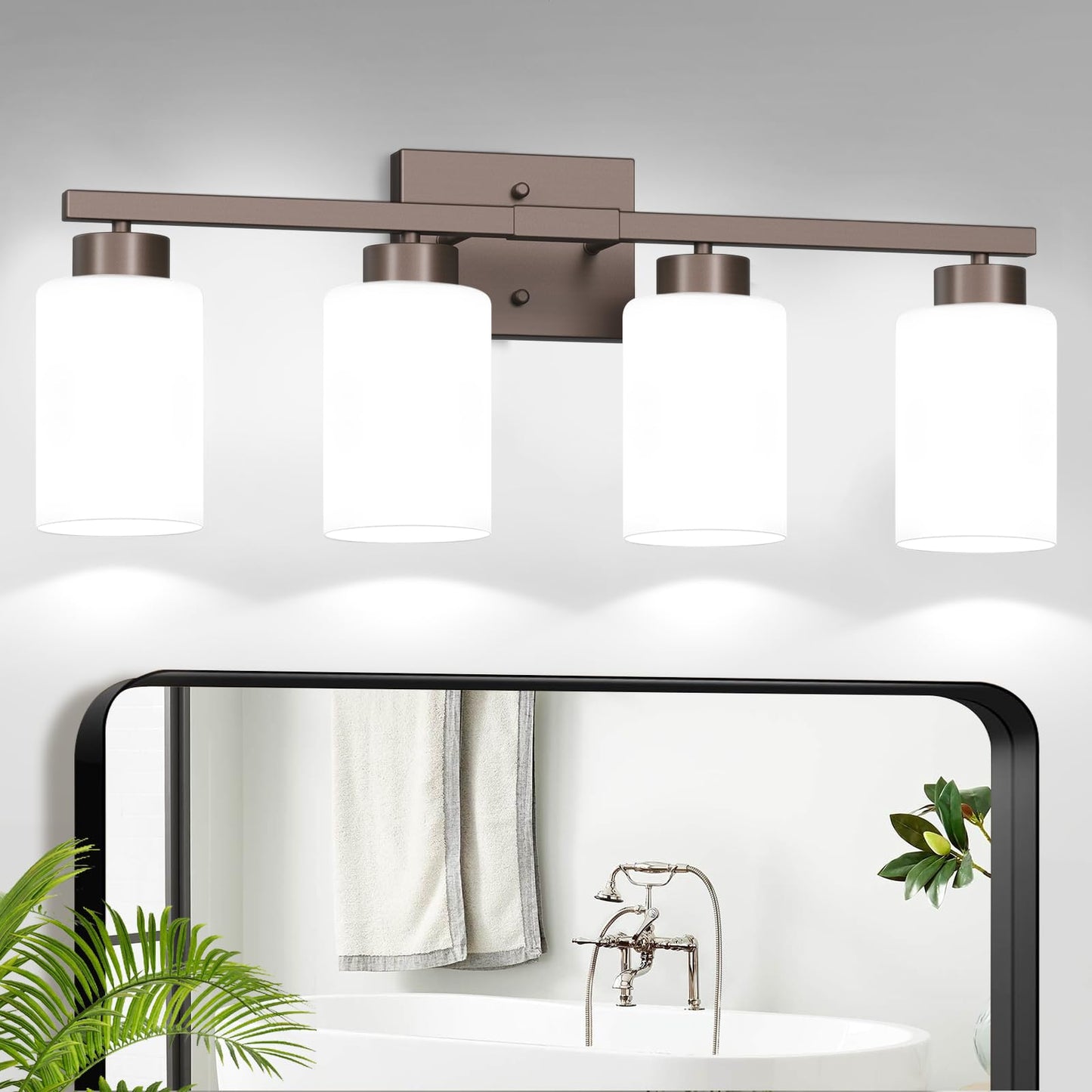 IZORRO Modern Bathroom Light Fixtures, 4 Light Black Vanity Lights, Bathroom Lighting Fixtures Over Mirror with Clear Glass for Living Room Cabinet Bedroom