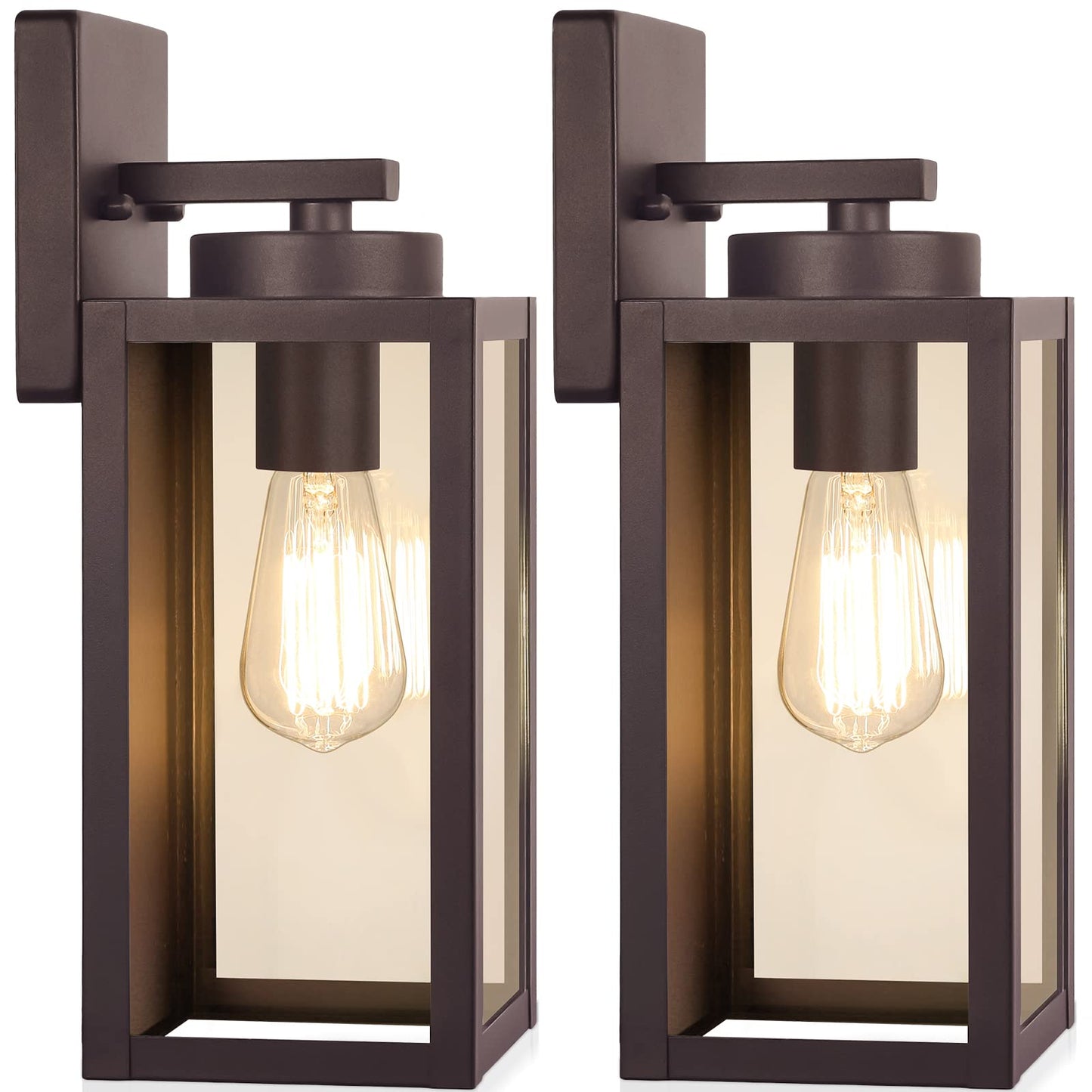 Outdoor Wall Light Fixtures, Modern Black Exterior Wall Lanterns | Waterproof Metal Construction, Rust-resistant, Quick & Easy Installation, Clear Glass Shades & Standard E26 Socket