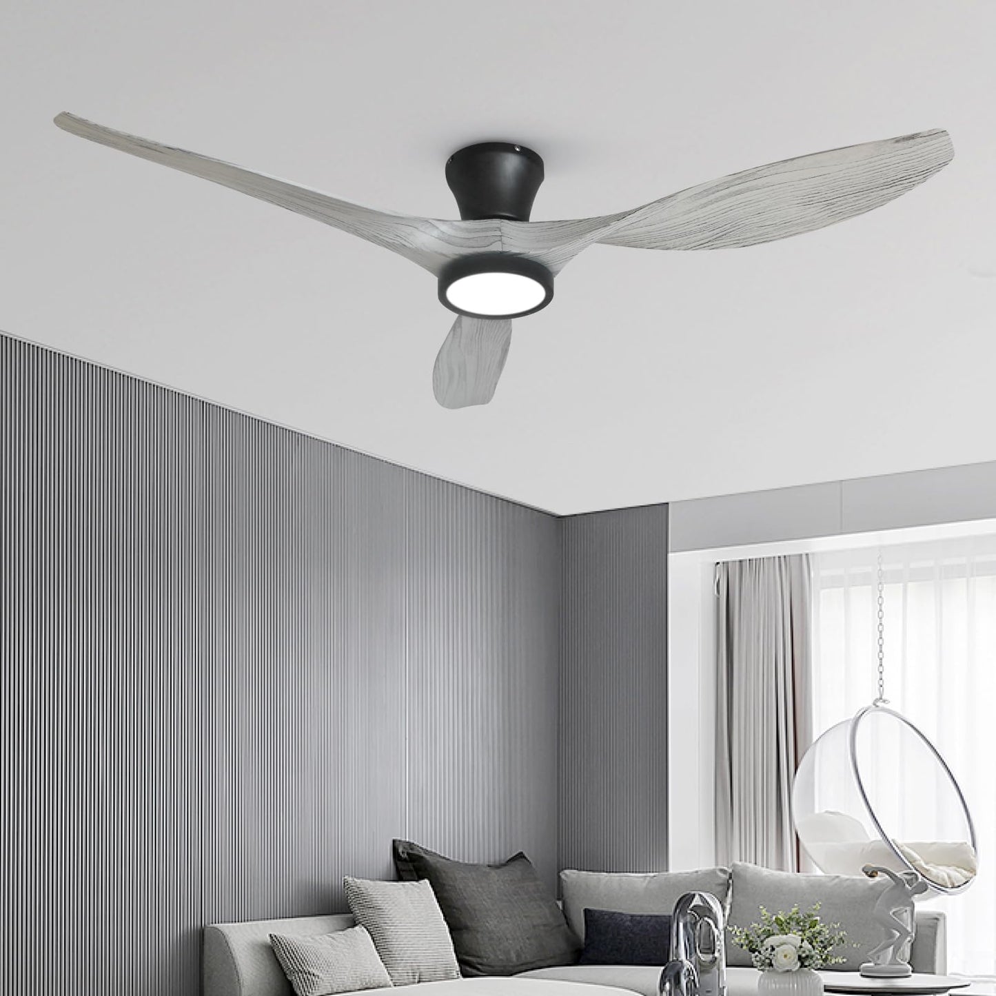 TALOYA 52 Inch Ceiling Fan with Led Light Remote Control Flush Mount Low Profile for Bedroom Farmhouse Patio Outdoor Living Room Kitchen Dining Room,DC Motor,Reversible,Black