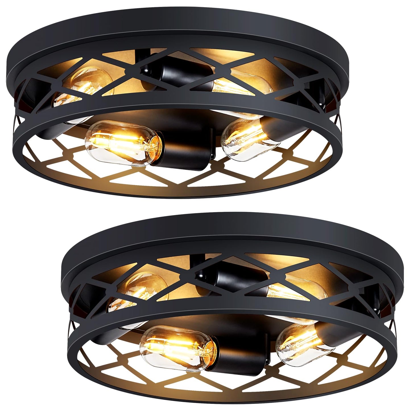 SKEJAO Flush Mount Ceiling Light Fixture,Black 2-Light Hallway Light Fixtures Ceiling,Light Fixtures Ceiling Mount for Farmhouse,Kitchen,Hall,Bedroom,Bathroom (2 Pack)