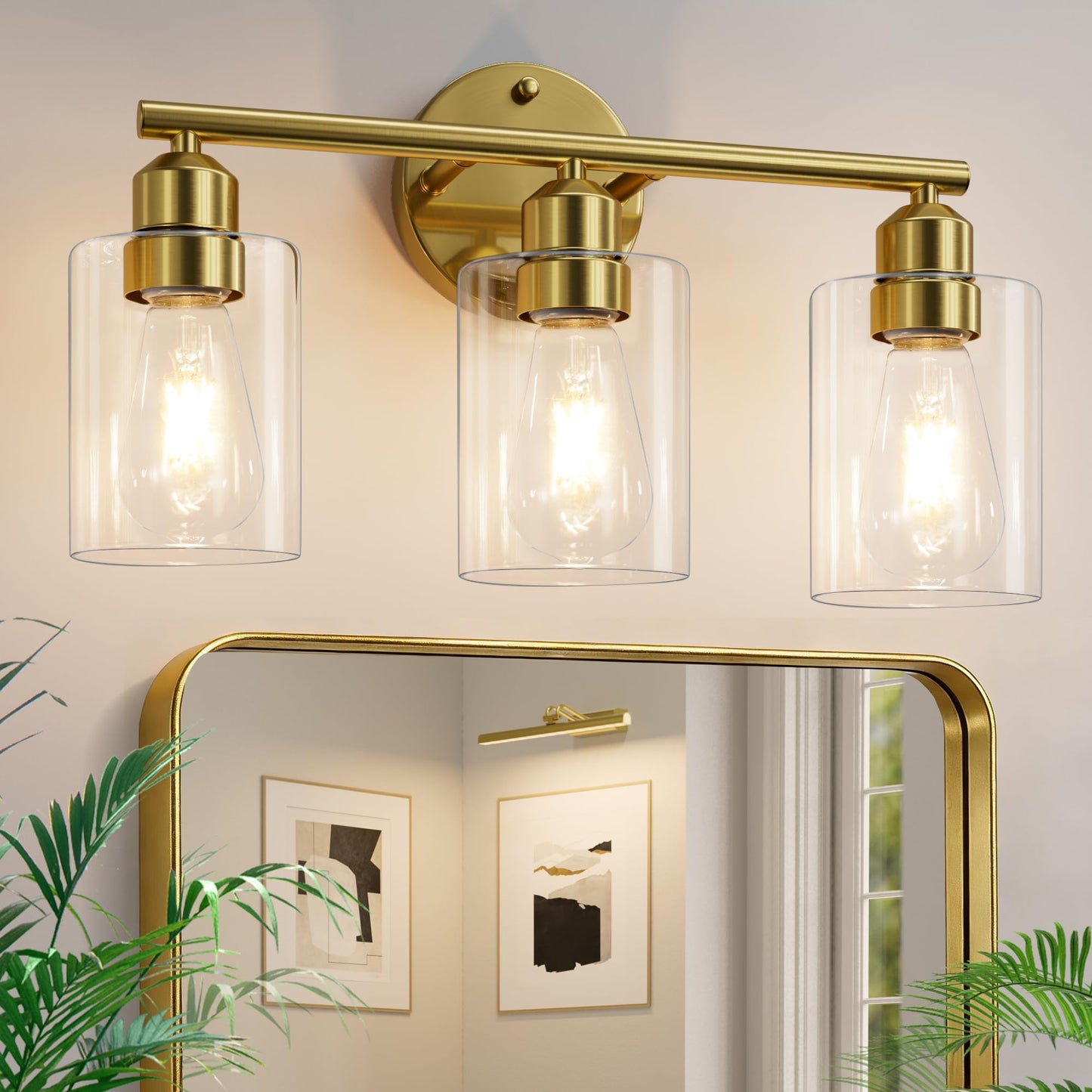 3-Light Black Modern Bathroom Vanity Light Fixtures, 17.3" | Glass Shade, For Bathroom Mirror, Kitchen, Living Room, Bath, Metal