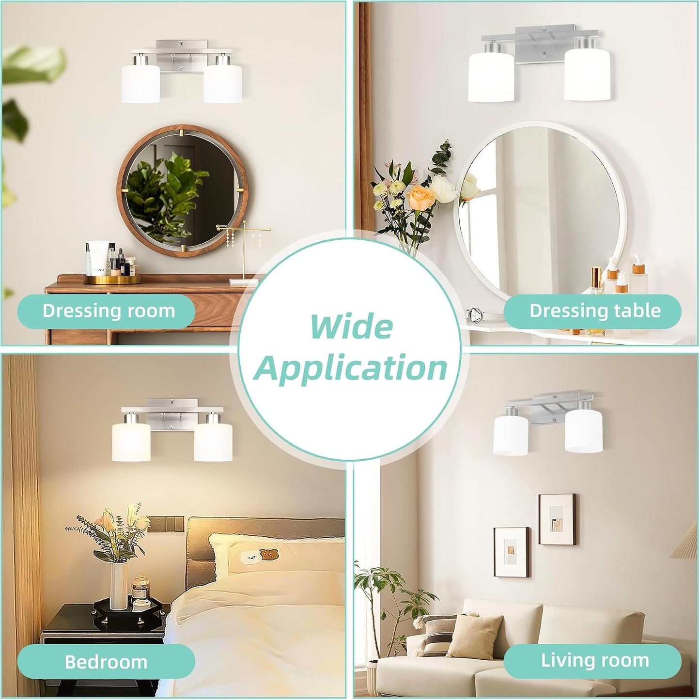 SILAMPDI 2-Light Bathroom Vanity Light Fixtures Over Mirror Brushed Nickel | Modern Milky White Frosted Glass Shades, Anti-Rust Finished, Wall Sconce for Bedroom Restroom, E26 Socket, Easy Installation