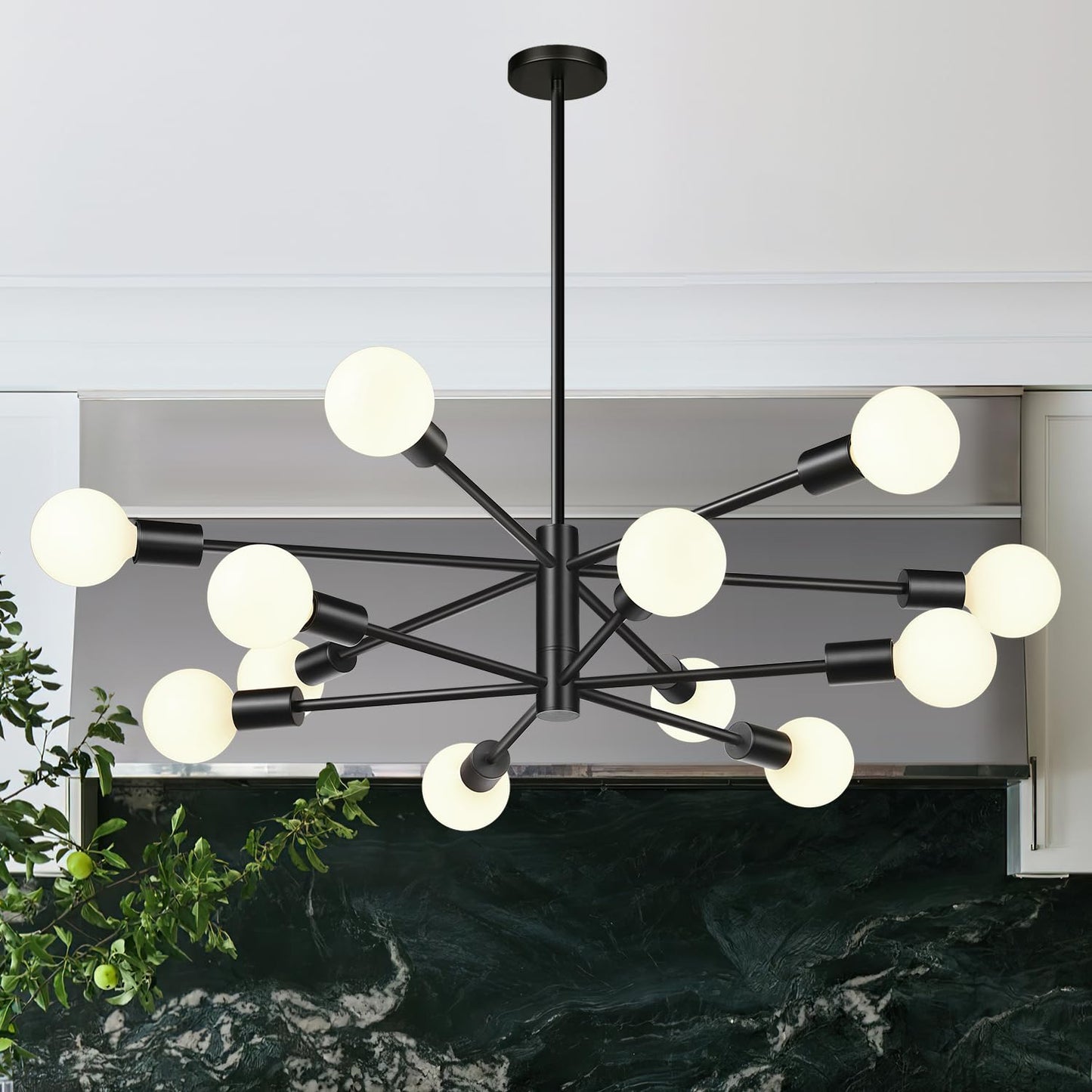 11"-52" Height Adjustable Modern Chandelier Ceiling Light Fixture, 12-Light Sputnik Chandeliers Brushed Gold and Matte Black Mid Century Chandelier Over Table, Chandeliers for Dining Room Living Room