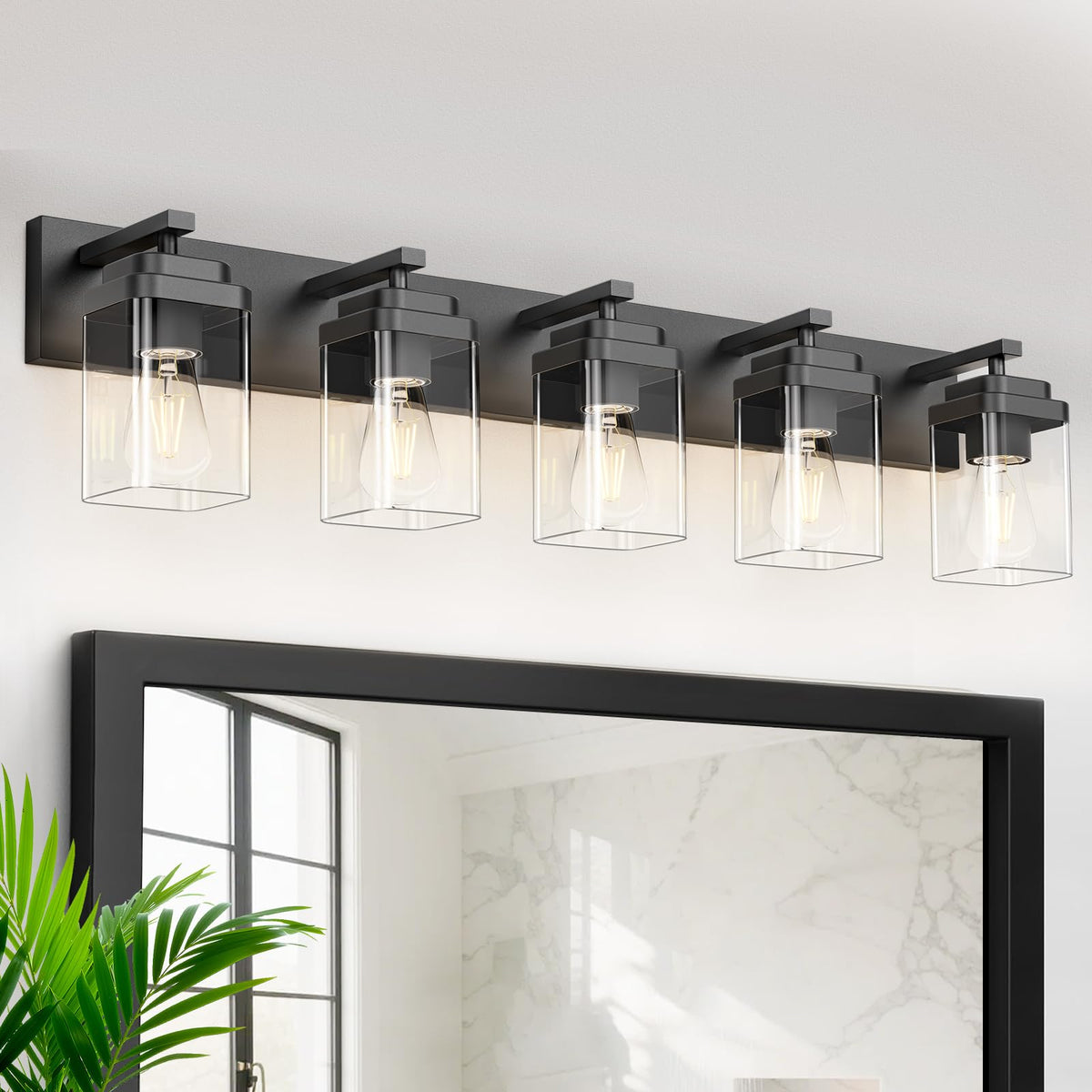 Black Bathroom Light Fixtures, 3 Lights Bathroom Lighting Fixtures Over Mirror, Square Design & Rectangle Large Backplate, Modern Vanity Lighting Fixtures, for Bathroom/Living Room/Bedroom