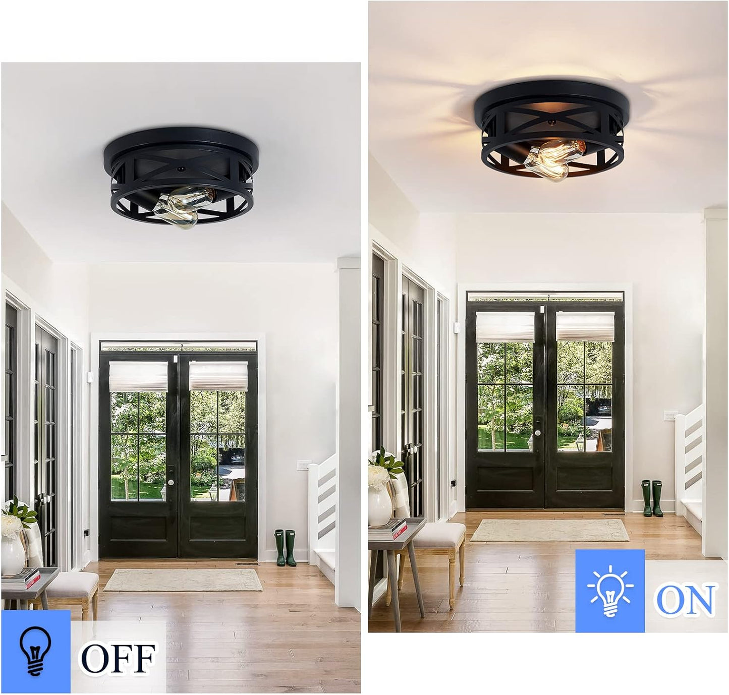 SKEJAO Flush Mount Ceiling Light Fixture,Black 2-Light Hallway Light Fixtures Ceiling,Light Fixtures Ceiling Mount for Farmhouse,Kitchen,Hall,Bedroom,Bathroom (2 Pack)