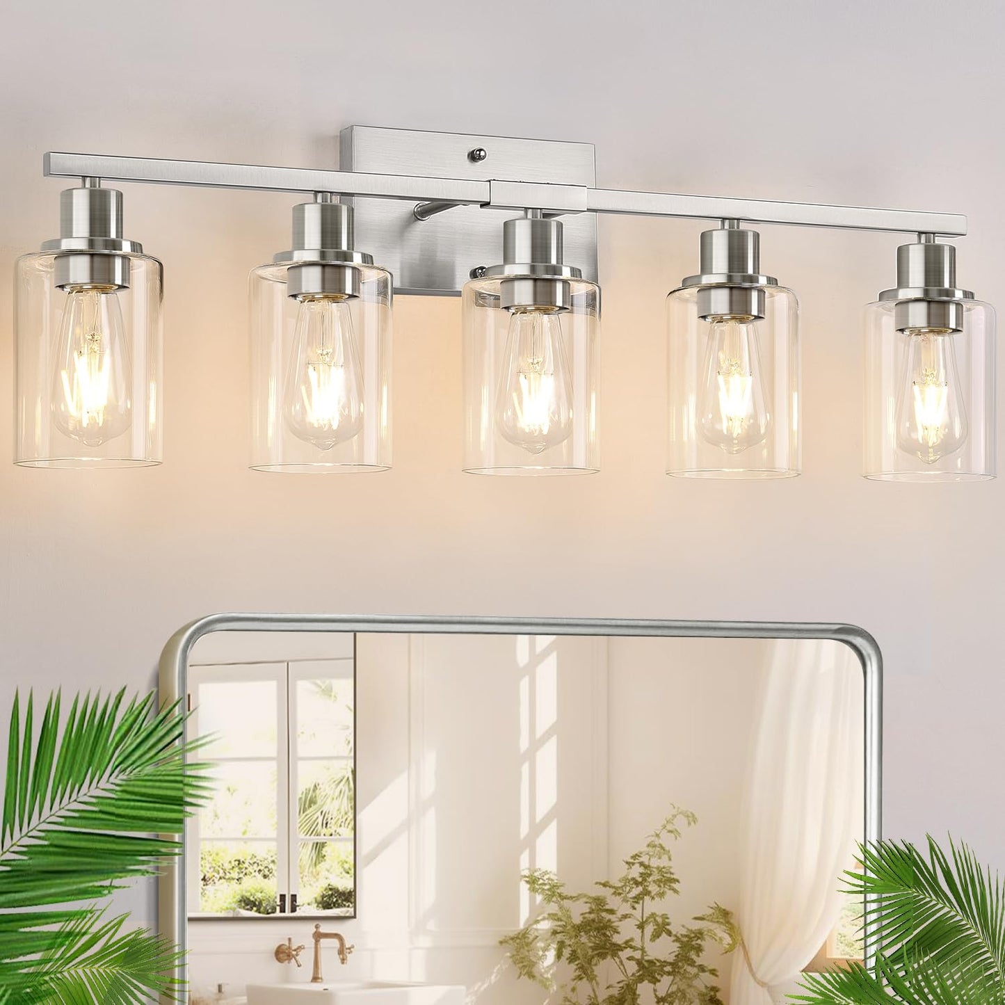 Indoi 4-Light Bathroom Light Fixtures, Matte Black Modern Vanity Lights with Clear Glass Shades, Bathroom Wall Lamp for Mirror Living Room Cabinet Bedroom Porch