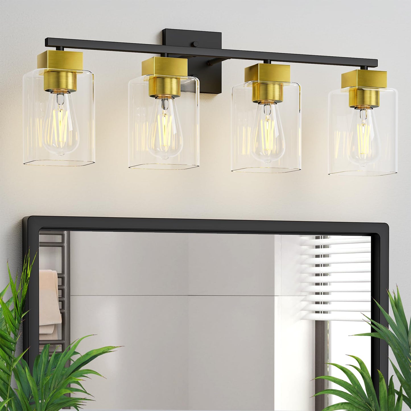 Matte Black Bathroom Vanity Light, 3-Light Vanity Lighting fixtures Over Mirror, Square Design & UL Certification, Wall Sconces with Clear Glass Shades, E26 Socket (Bulbs Not Included)