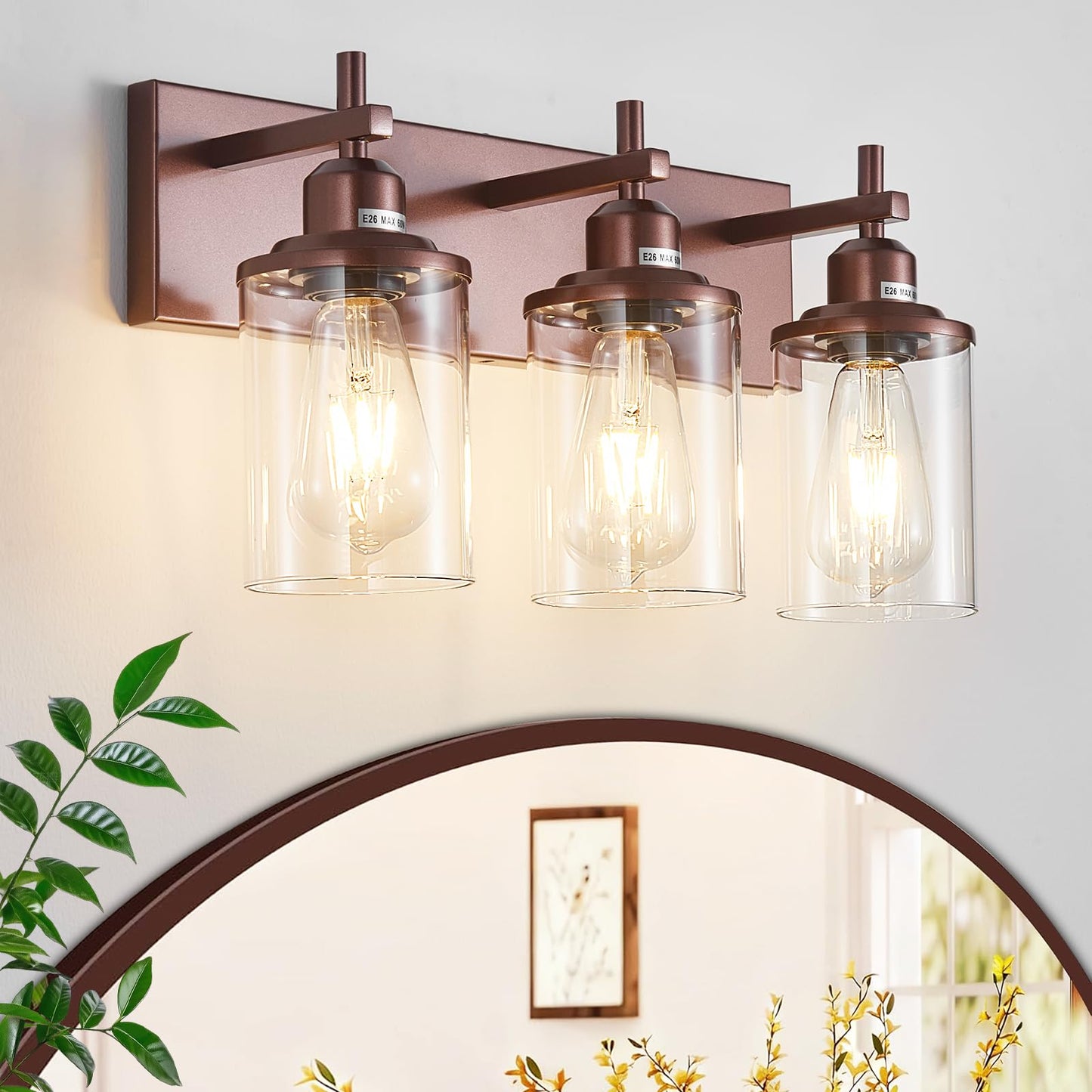 Lanhall 3-Light Black Bathroom Light Fixture Over Mirror Modern Farmhouse Bathroom Vanity Light Vintage Wall Lighting with Clear Glass Shade for Bathroom, Bedroom, Hallway, Cabinet