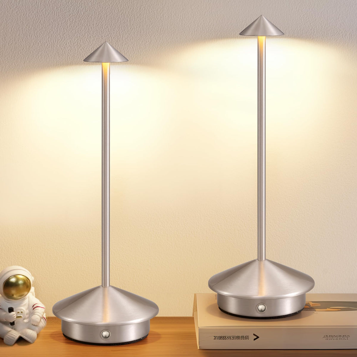 Modern Cordless Table Lamp Set of 2, Black Portable LED Desk Lamps | 5000mAh, Rechargeable, Battery Operated Lighting for Bedroom, Dining Room, Restaurant, Coffee Shop, Camping, Night Light