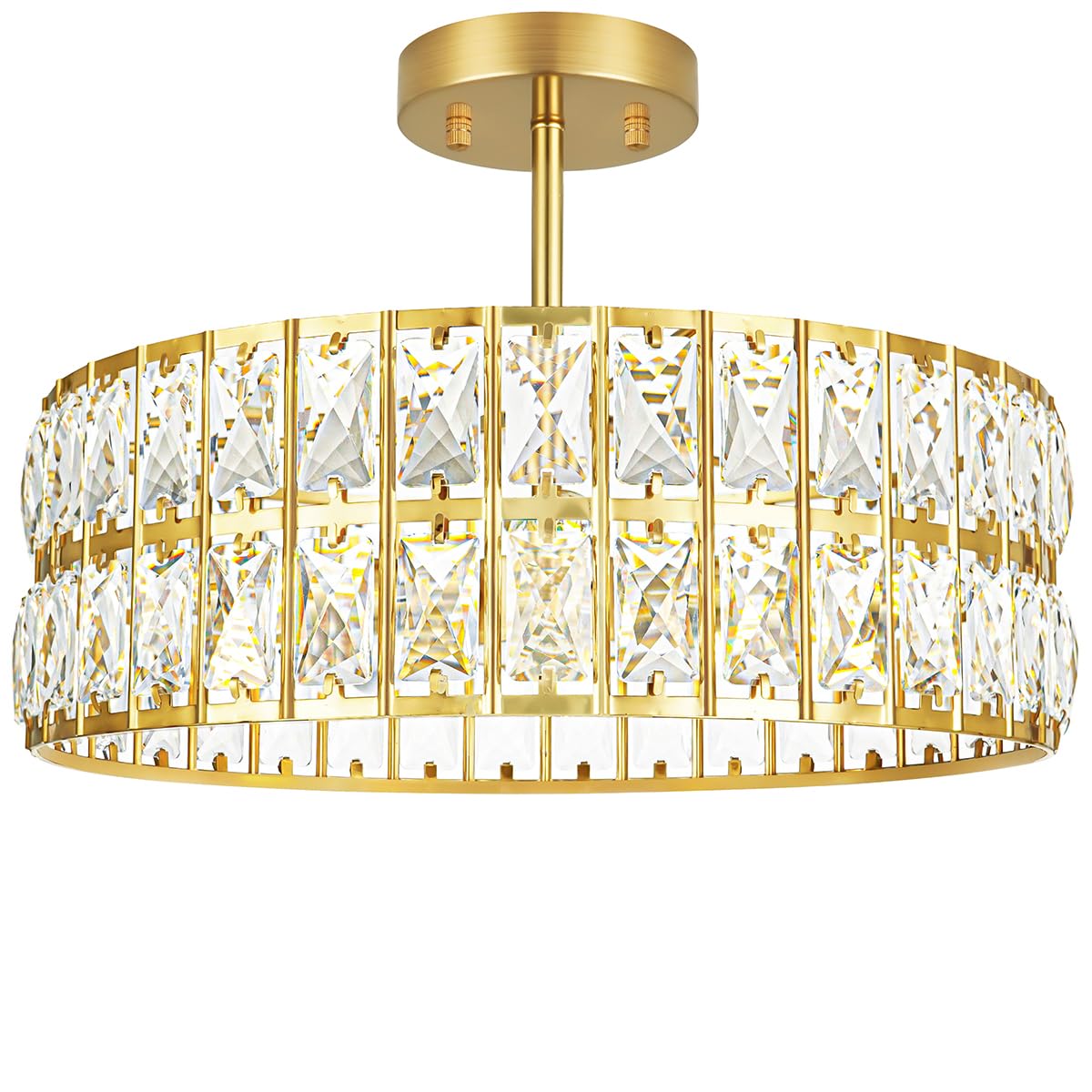 Crystal Ceiling Light Fixture, Modern Semi Flush Mount Ceiling Light, Gold Hallway Lighting Fixtures Chandelier for Kitchen, Close To Ceiling Light Fixtures for Entryway Bedroom, 1-Light, 11Inch