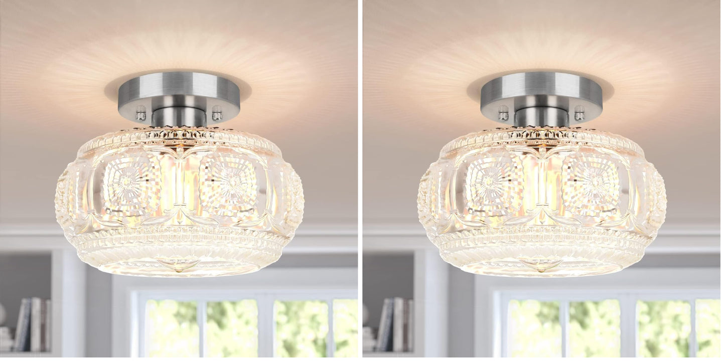 Globe Glass Semi Flush Mount Ceiling Light Fixture, Vintage Gold | Beautiful Light Shadow, Easy to Install, Bright Ambiance, Modern Lighting for Hallway Entryway Kitchen Bathroom Bedroom