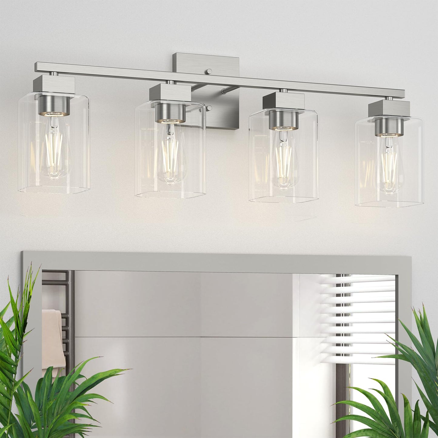 Matte Black Bathroom Vanity Light, 3-Light Vanity Lighting fixtures Over Mirror, Square Design & UL Certification, Wall Sconces with Clear Glass Shades, E26 Socket (Bulbs Not Included)