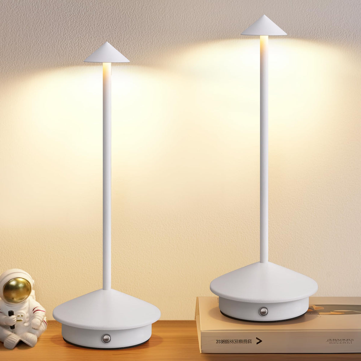 Modern Cordless Table Lamp Set of 2, Black Portable LED Desk Lamps | 5000mAh, Rechargeable, Battery Operated Lighting for Bedroom, Dining Room, Restaurant, Coffee Shop, Camping, Night Light