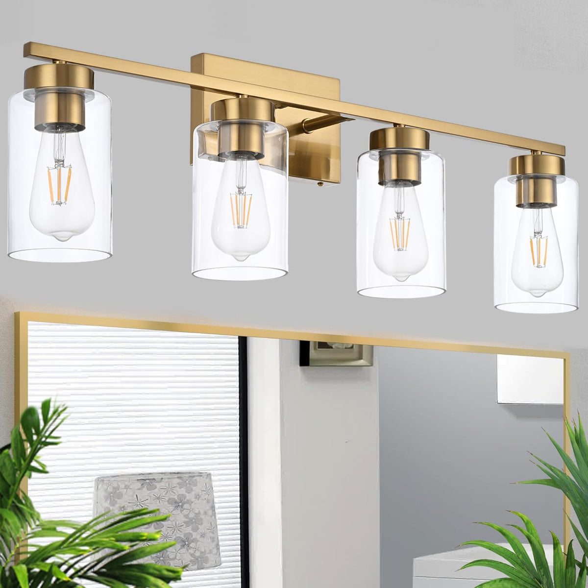 3-Light Bathroom Vanity Light, Modern Brushed Gold Wall Lights with Clear Glass Shades, Bathroom Wall Sconce Lamp for Mirror Living Room Bedroom Hallway