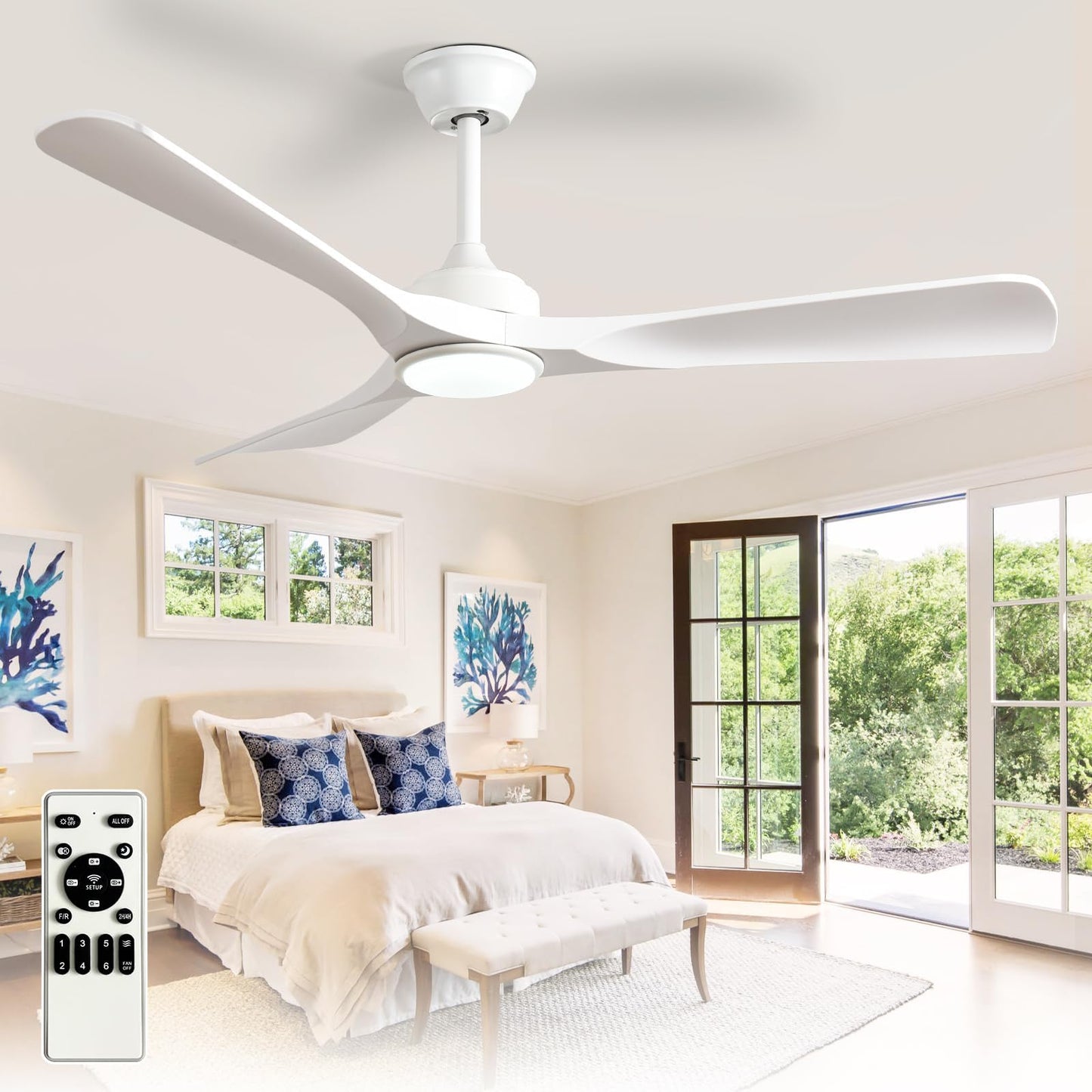 Outdoor Ceiling Fan with Light: 52 Inch 3 Blade Outdoor Fans for Patios - Modern Plastic Walnut Ceiling Fan with Dimmable Light Remote Control Ultra Quiet Reversible DC Motor Timer
