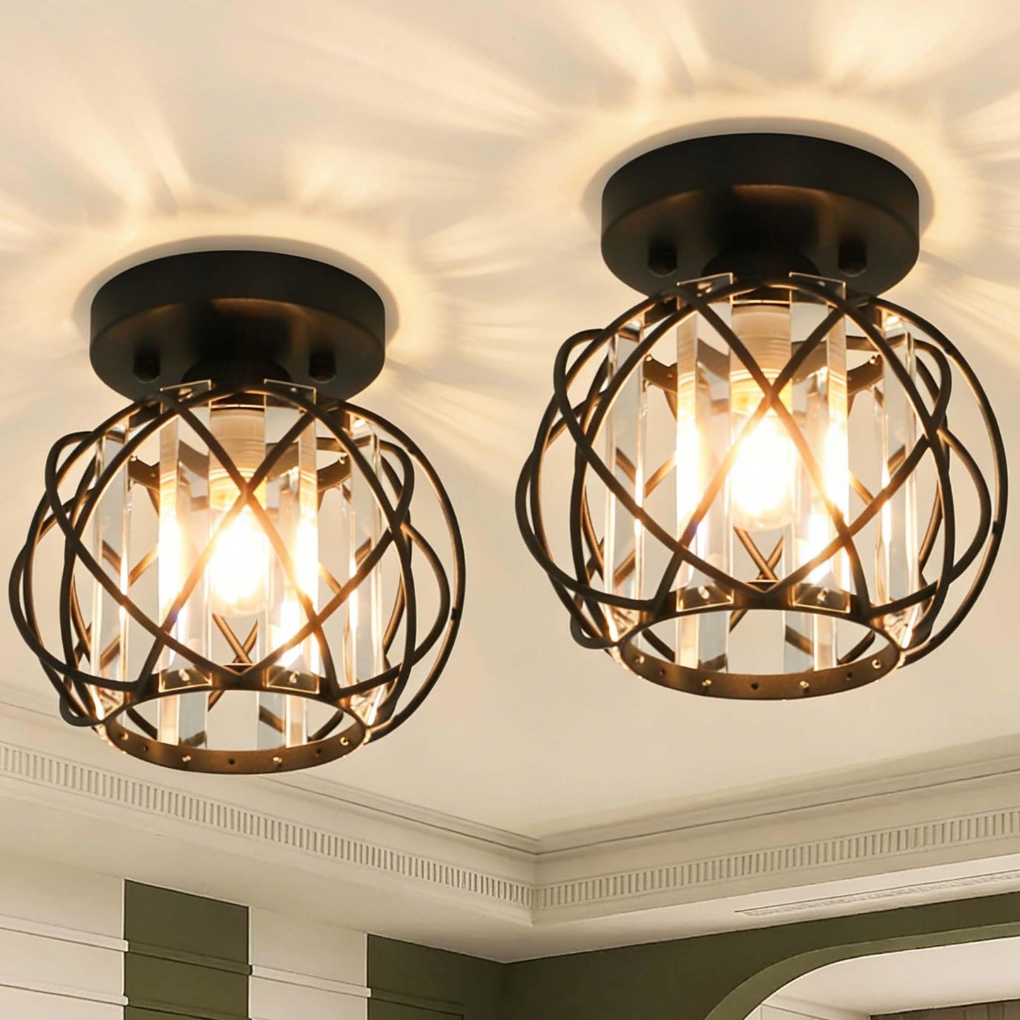 Hallway Ceiling Light fixtures,Flush Mount Ceiling Light Fixture E26 Ceiling Lighting with Crystal Small Chandelier Indoor Lighting for Foyer Entryway Bedroom Bathroom Closet Living Room