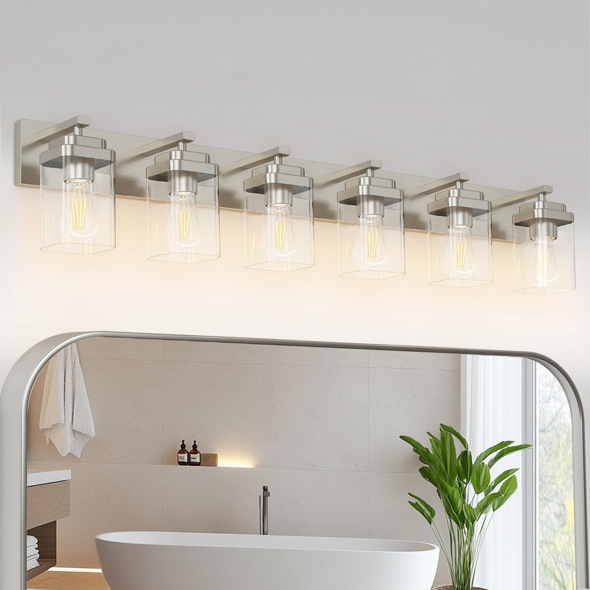 Black Bathroom Light Fixtures, 3 Lights Bathroom Lighting Fixtures Over Mirror, Square Design & Rectangle Large Backplate, Modern Vanity Lighting Fixtures, for Bathroom/Living Room/Bedroom