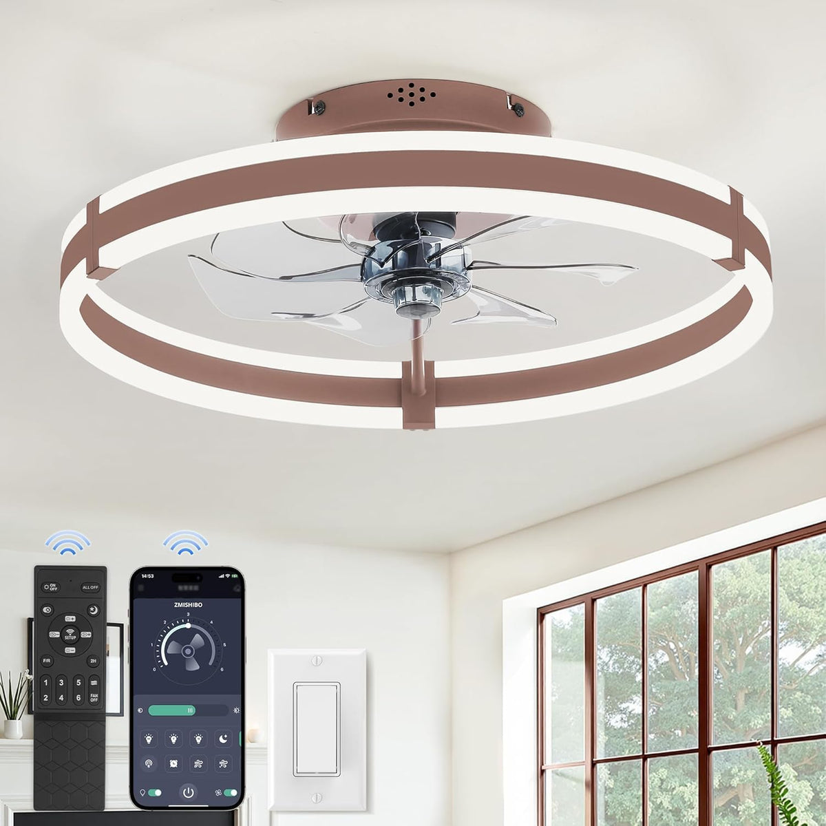 ZMISHIBO Low Profile 19.7'' Ceiling Fans with Lights and Remote, Black | 3000-6000K Dimmable LED Fandelier, Quiet DC Motor, Reversible Airflow, 6 Wind Speeds, Timer, Bedroom, Living Room, Kitchen
