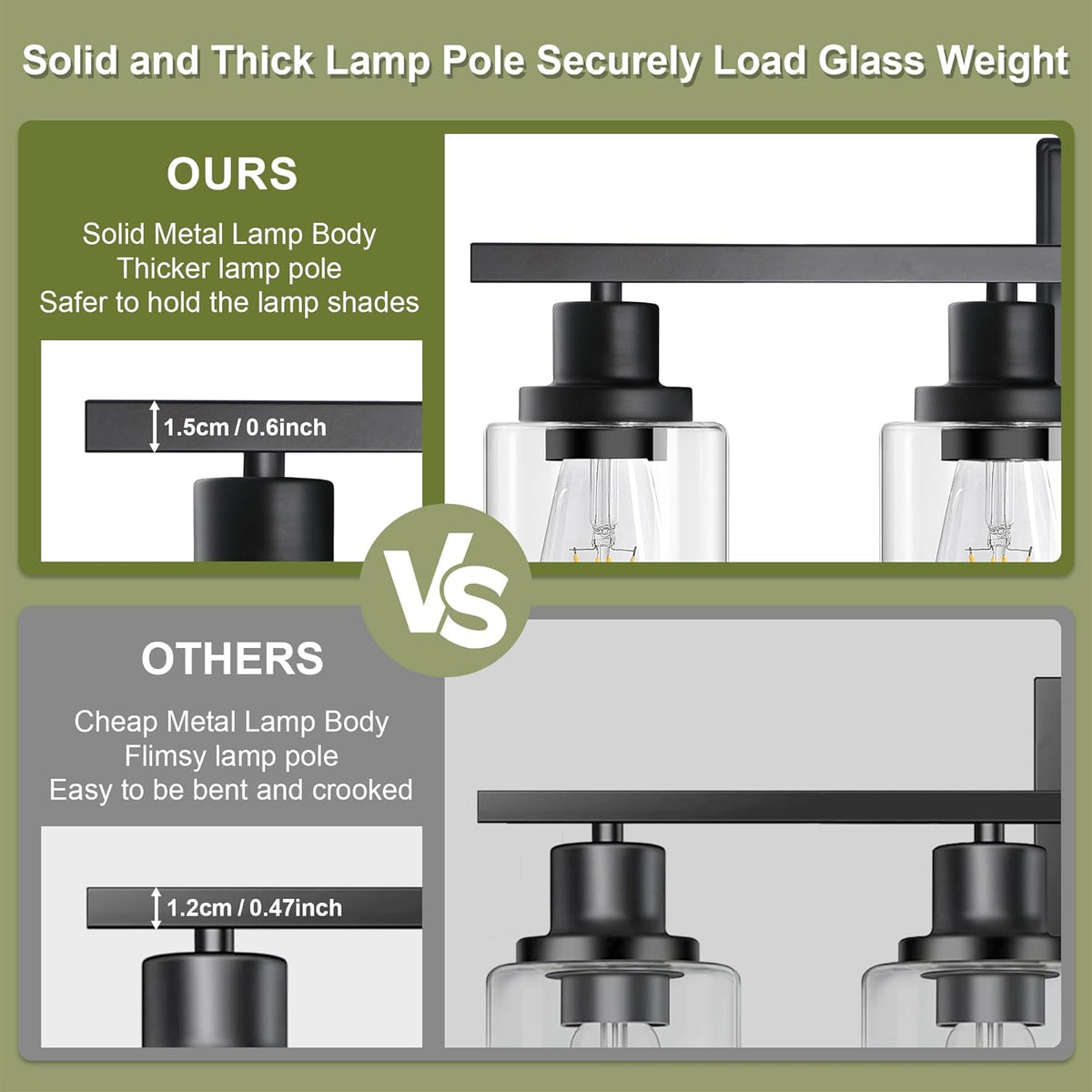 Modern Bathroom Light Fixtures, 4 Light Vanity Lights Over Mirror, Black Wall Lamp with Clear Glass for Living Room Cabinet Bedroom Porch