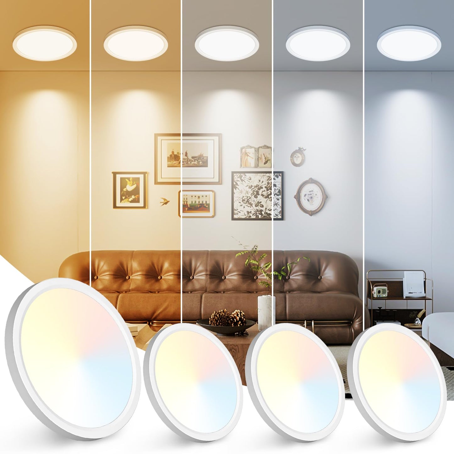 12Inch LED Ceiling Light Flush Mount, 5CCT 3000K-6500K Adjustable Ceiling Light Fixture, 2400LM 24W Bright White Flat Lighting Fixture for Hallway Kitchen Bathroom Bedroom, 6Pack
