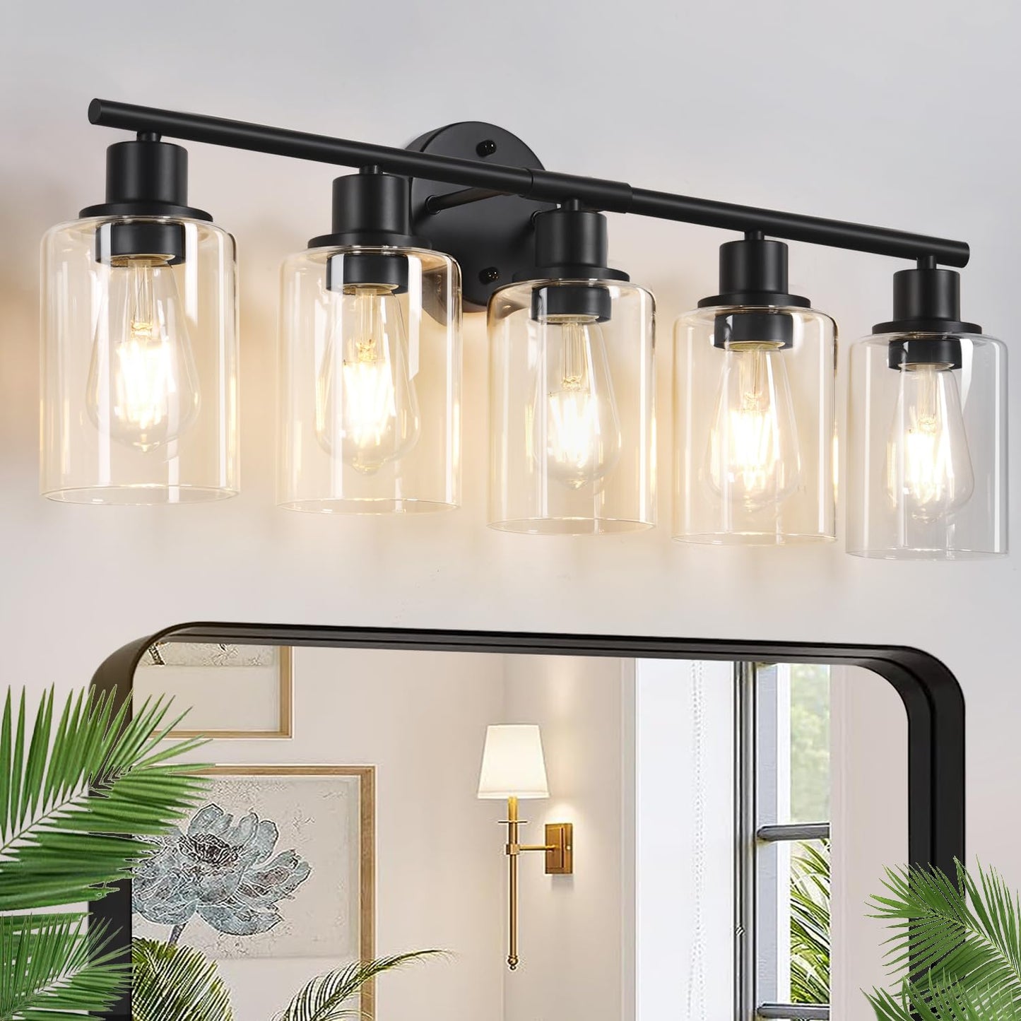 Zarbitta 3-Light Bathroom Light Fixtures, Brushed Nickel Vanity Light, Farmhouse Wall Lights with Clear Glass Shade, Bathroom Wall Lamp for Mirror Kitchen Bedroom Hallway Living Room Hallway Cabinet