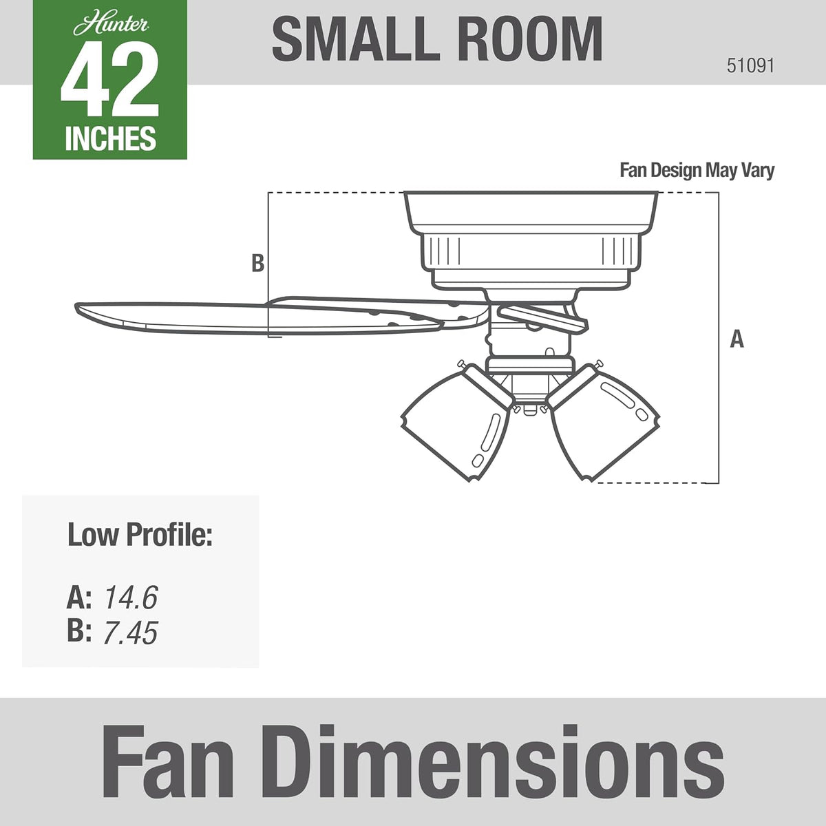 Hunter 42 inch Indoor Ceiling Fan with LED Lights - Bronze Ceiling Fan with Pull Chain, For Bedroom, Living Room, or Kitchen, Low Profile Flush Mount, No Remote, 5 Blades - Builder 51091, New Bronze | Low Profile Flush Mount, Pull Chain, 5 Blades, For Bed