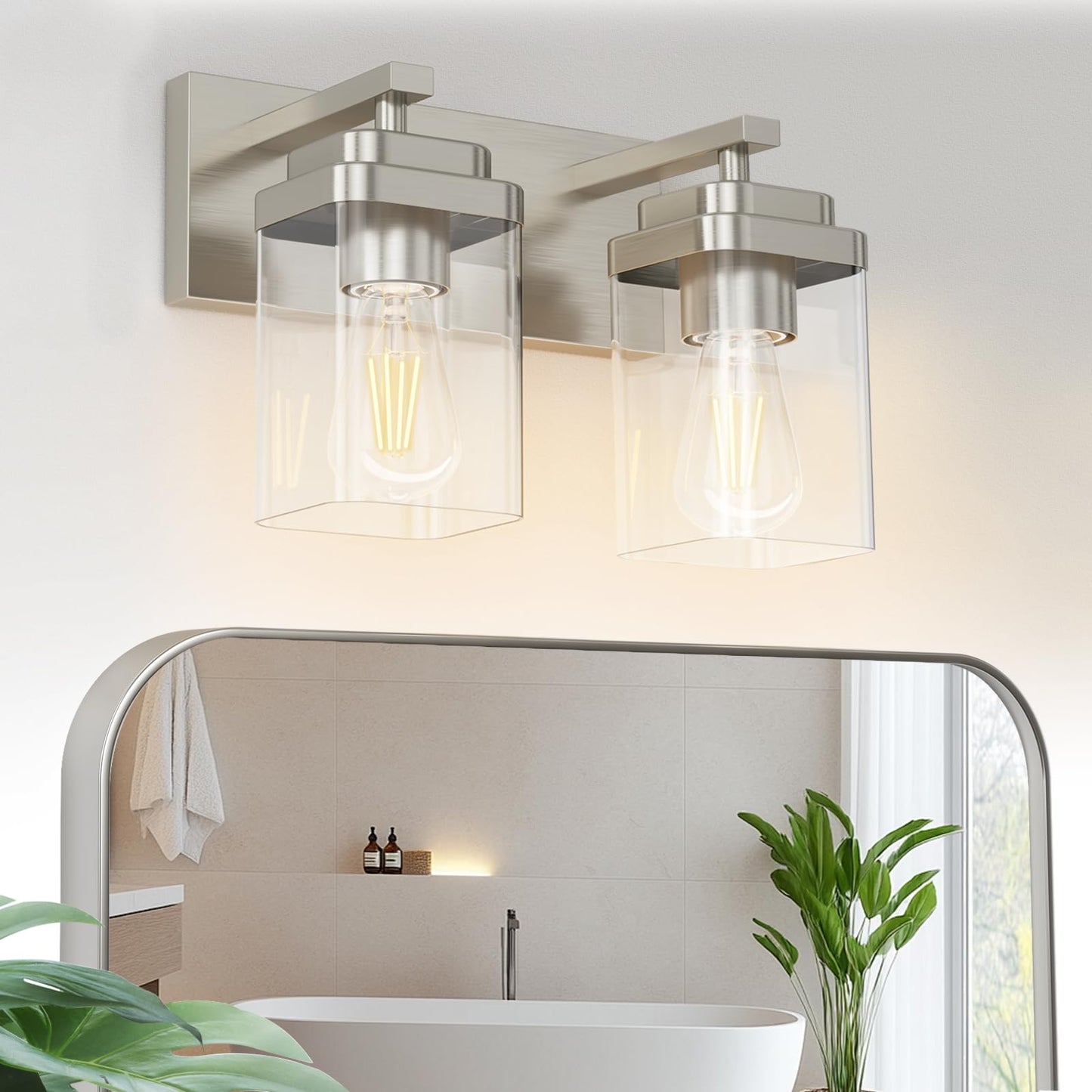 Black Bathroom Light Fixtures, 3 Lights Bathroom Lighting Fixtures Over Mirror, Square Design & Rectangle Large Backplate, Modern Vanity Lighting Fixtures, for Bathroom/Living Room/Bedroom